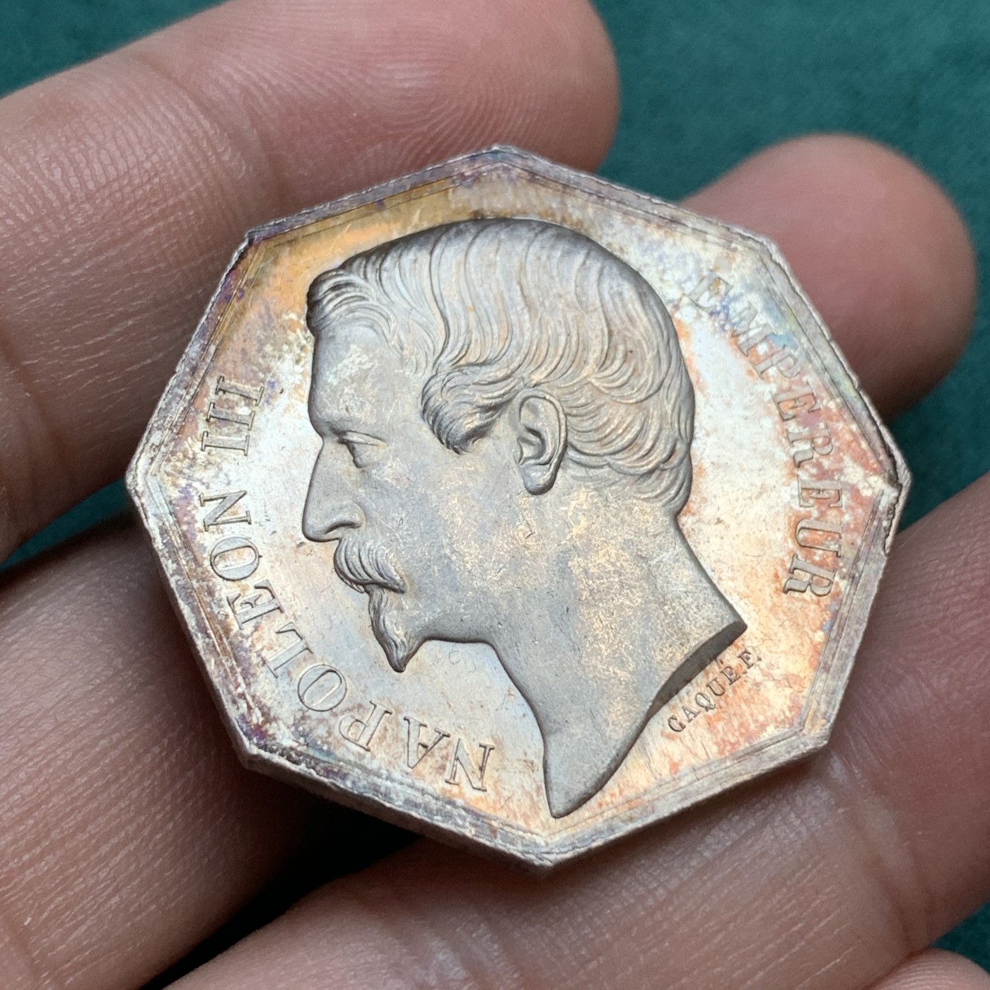 《竞宝斋》八角代币+章牌专场！第182场-周日，周一，周二 3场 (全场包邮) 法国八角银质代币，波尔多地区公证人，20.20g，33.5mm，蜜蜂边铭