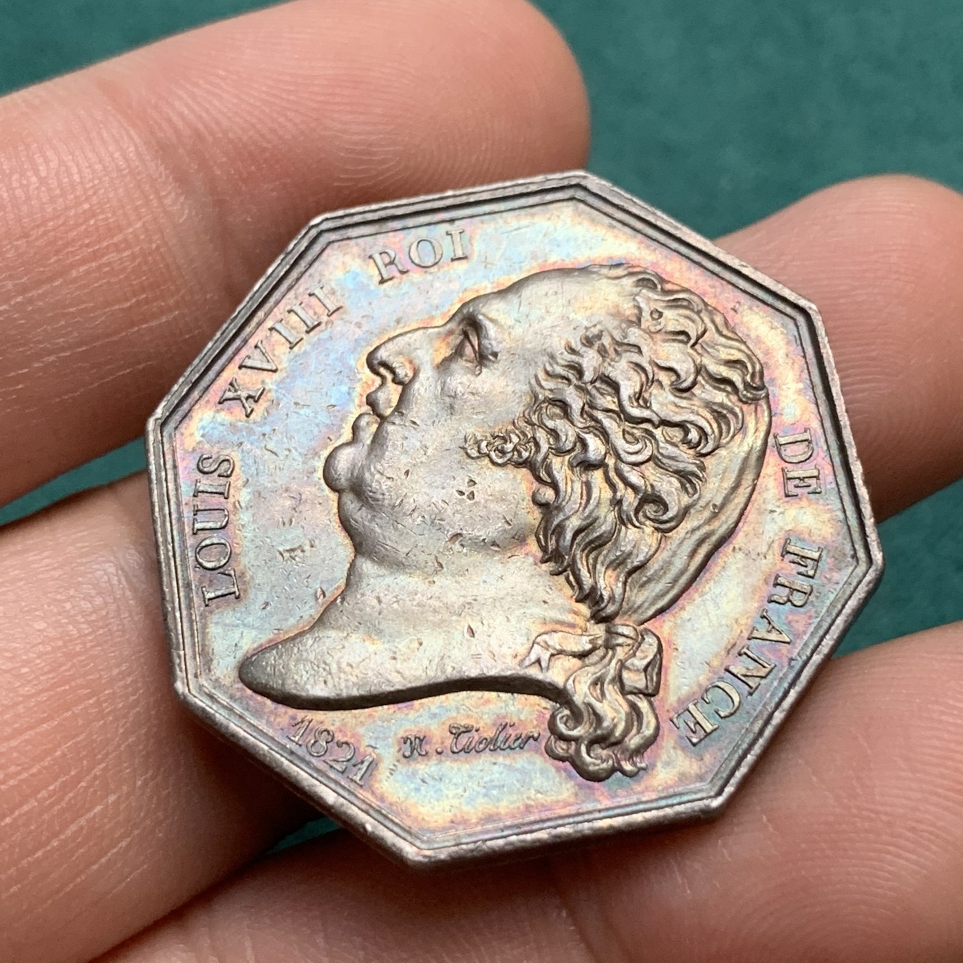 《竞宝斋》八角代币+章牌专场！第182场-周日，周一，周二 3场 (全场包邮) 法国八角银质jeton代币，路易十八时期巴黎股票经纪人，18.81g，33mm，1832年之前无边铭