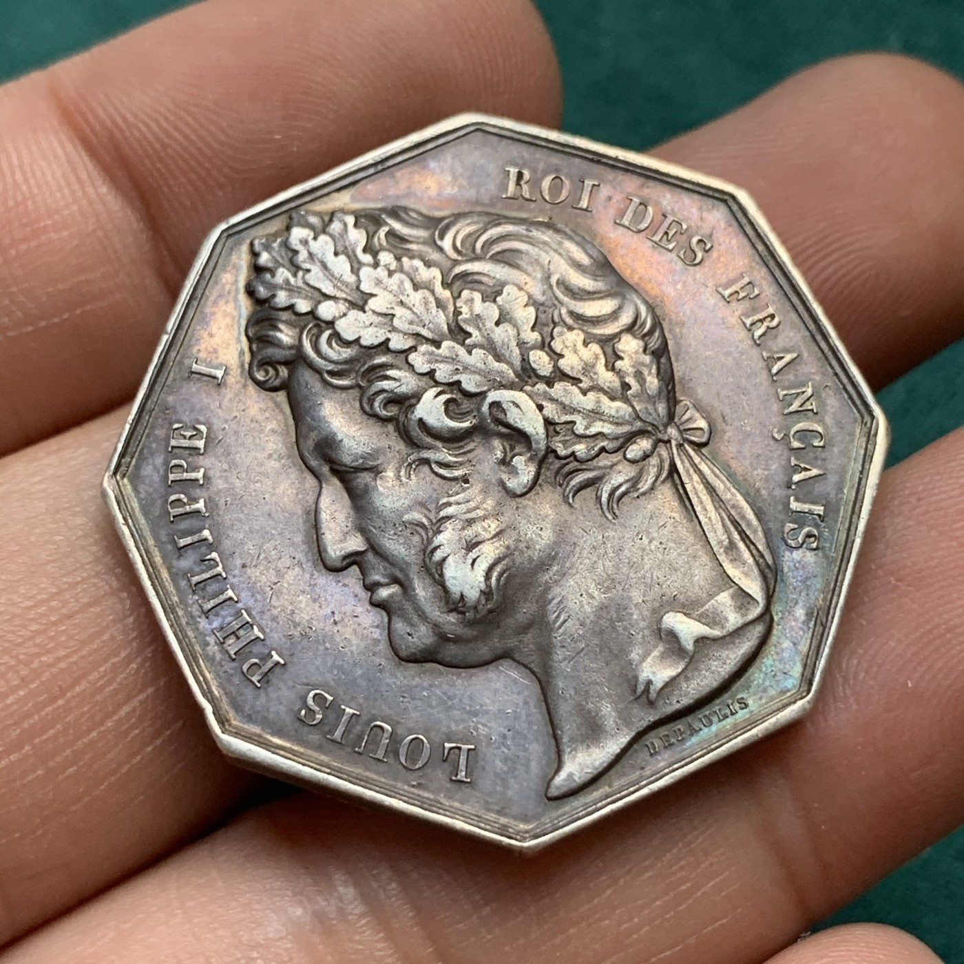 《竞宝斋》八角代币+章牌专场！第182场-周日，周一，周二 3场 (全场包邮) 法国八角银章，里尔公证处，18.32g，34.7mm，船首边铭（1842-1845）