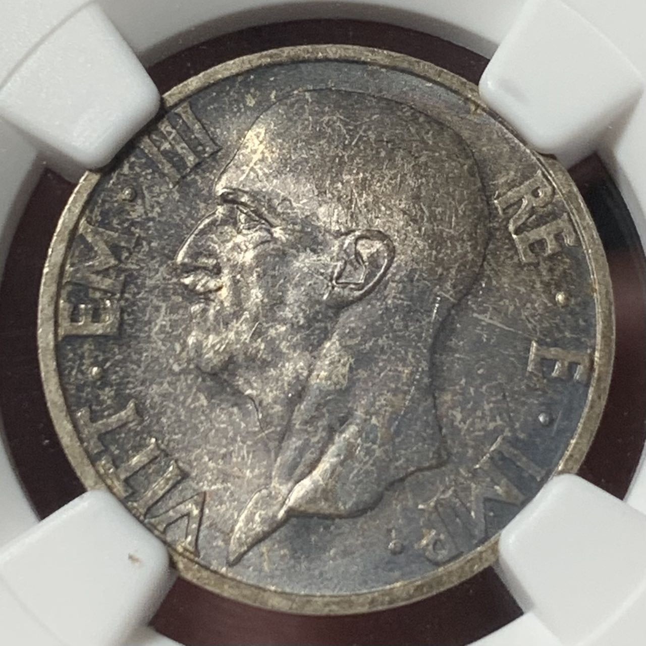 紫瑗钱币——第286期拍卖 意大利 1936年 圣母抱婴 5里拉 银币 NGC MS64 五彩包浆