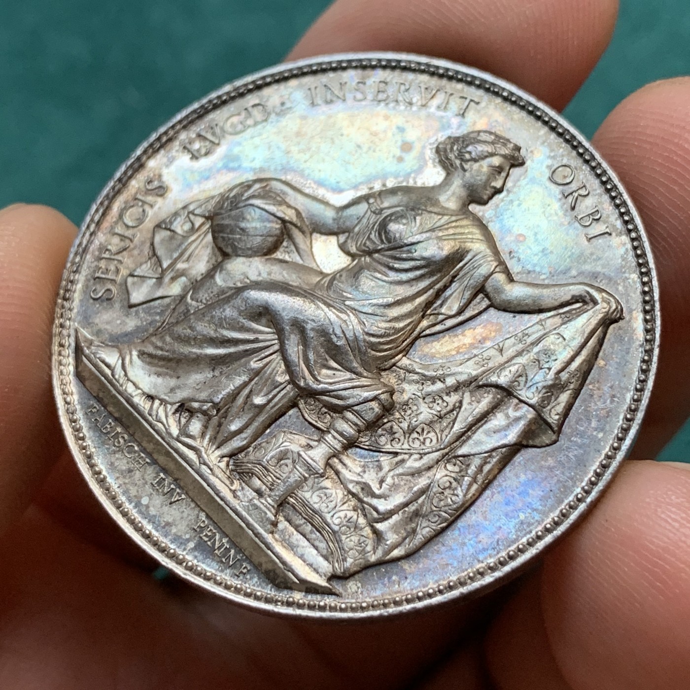 《竞宝斋》八角代币+章牌专场！第182场-周日，周一，周二 3场 (全场包邮) 法国银章，里昂丝绸协会，22.20g，37.7mm，蜜蜂边铭，高浮雕，黄油彩