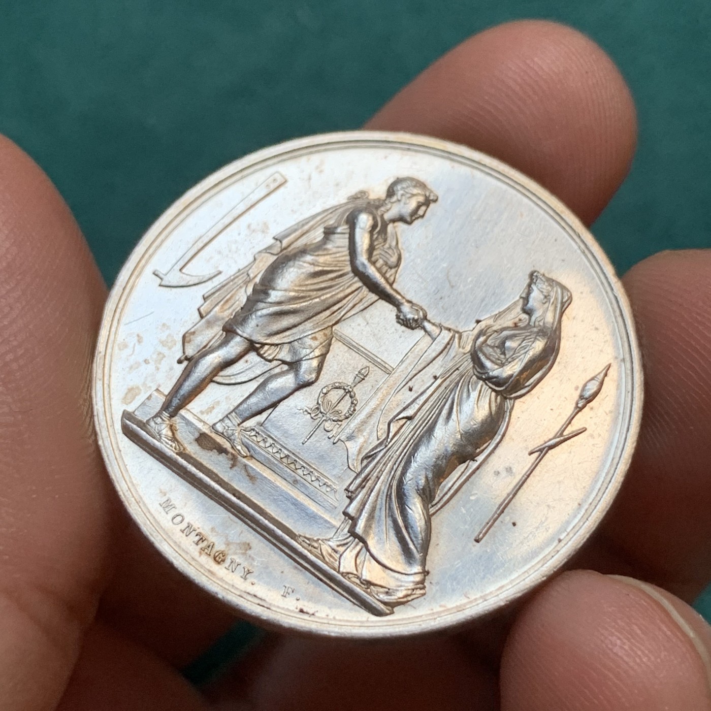 《竞宝斋》八角代币+章牌专场！第182场-周日，周一，周二 3场 (全场包邮) 法国结婚纪念银章，17.89g，34.8mm，丰饶角边铭