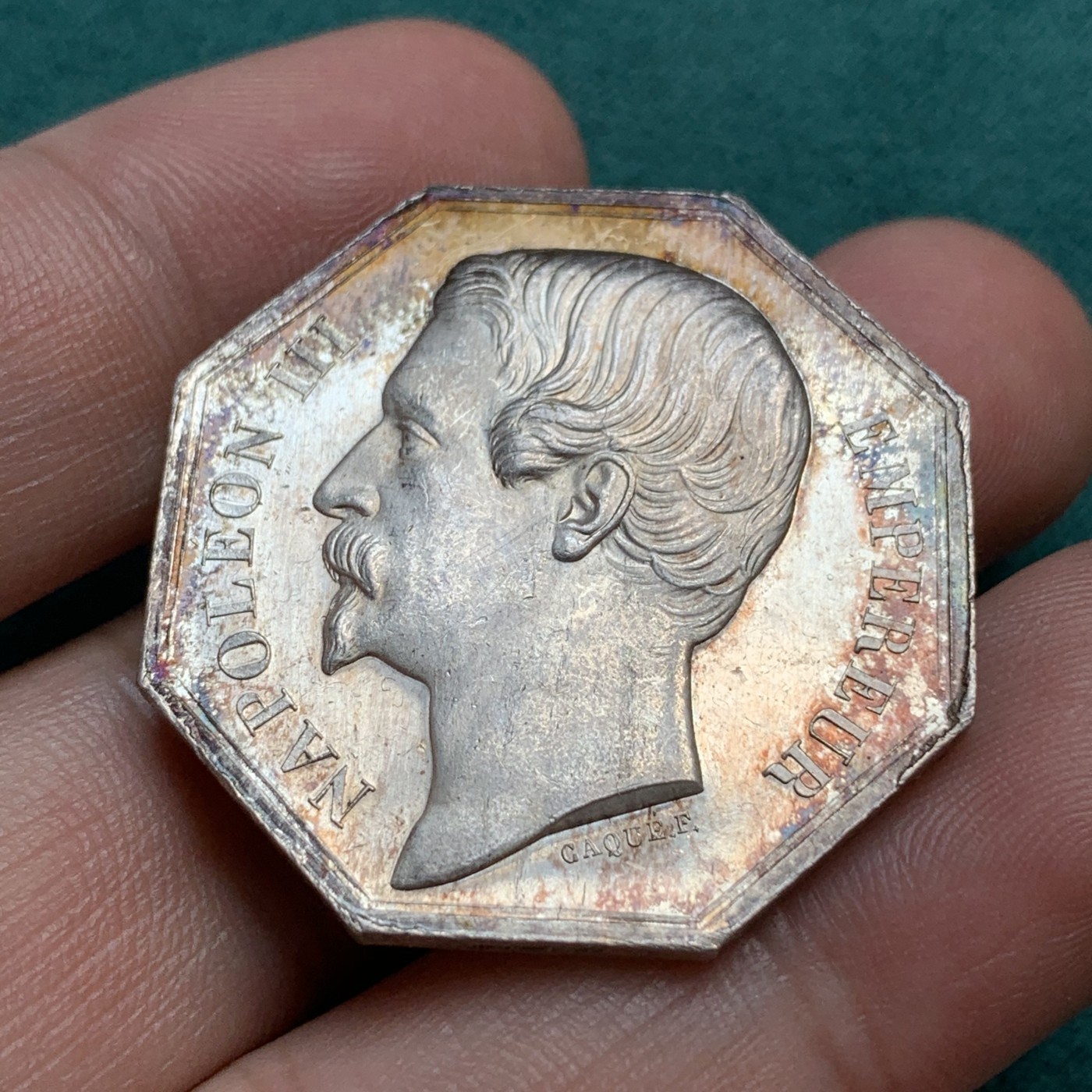 《竞宝斋》八角代币+章牌专场！第182场-周日，周一，周二 3场 (全场包邮) 法国八角银质代币，波尔多地区公证人，20.20g，33.5mm，蜜蜂边铭