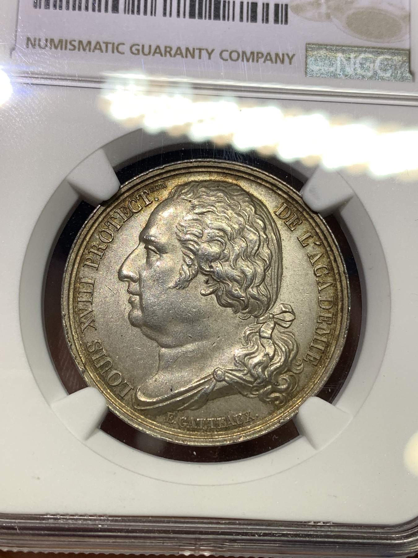 《竞宝斋》八角代币+章牌专场！第182场-周日，周一，周二 3场 (全场包邮) NGC-MS62 法国1808年路易十八 jeton银质代用币 这版式有原光深彩 非常漂亮