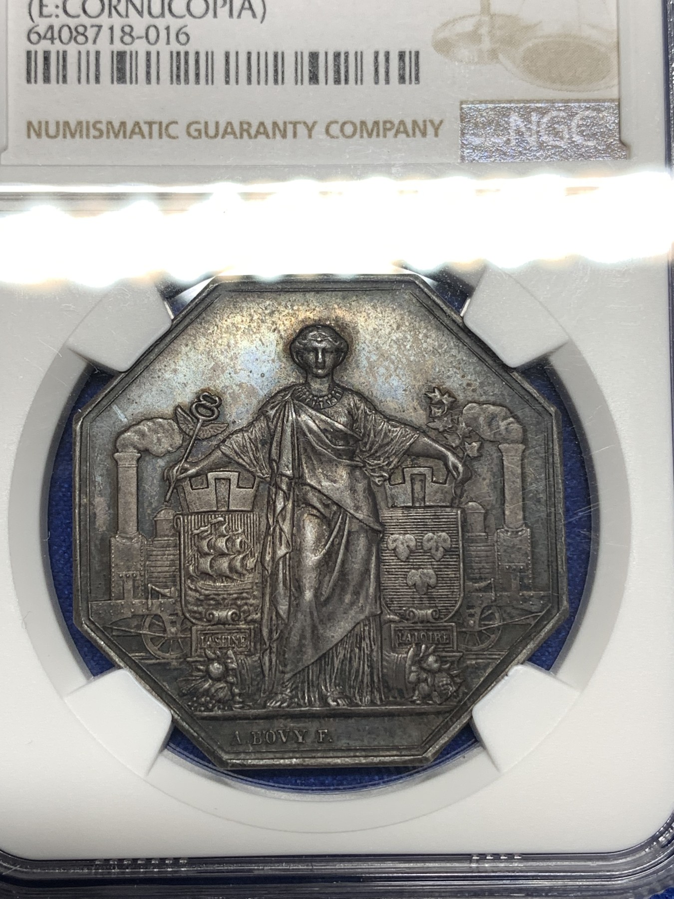 《竞宝斋》八角代币+章牌专场！第182场-周日，周一，周二 3场 (全场包邮) NGC-MS61 法国巴黎奥尔良铁路通车纪念八角银质代币，名家Bovy作品