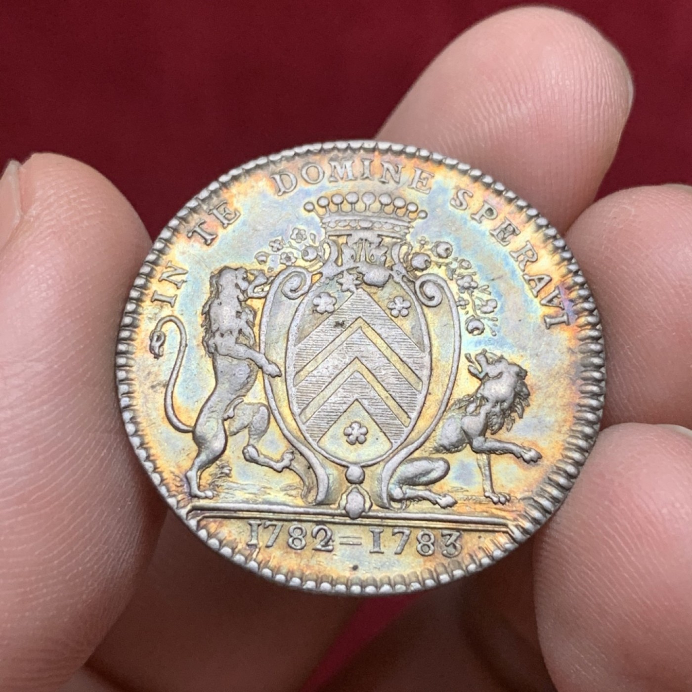 《竞宝斋》八角代币+章牌专场！第182场-周日，周一，周二 3场 (全场包邮) NGC AU53 法国南特1782年 双狮盾牌 银制JETON 好品五彩包浆