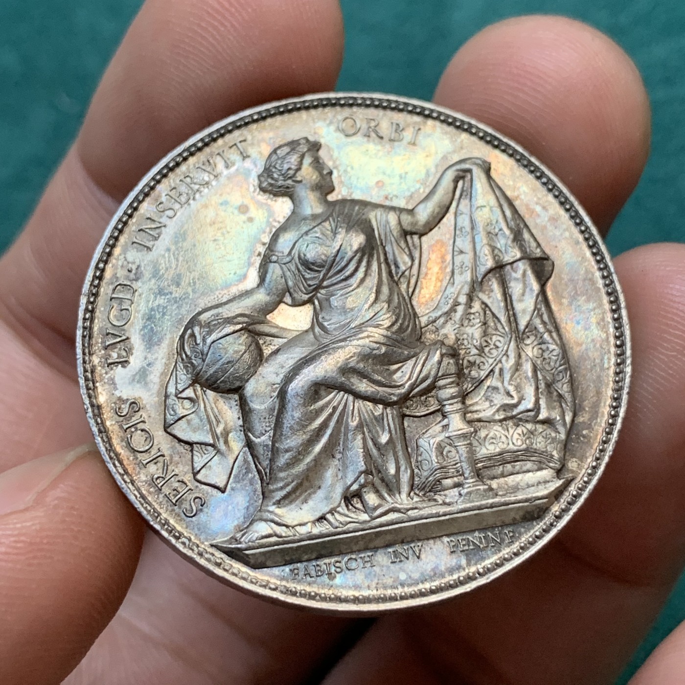 《竞宝斋》八角代币+章牌专场！第182场-周日，周一，周二 3场 (全场包邮) 法国银章，里昂丝绸协会，22.20g，37.7mm，蜜蜂边铭，高浮雕，黄油彩