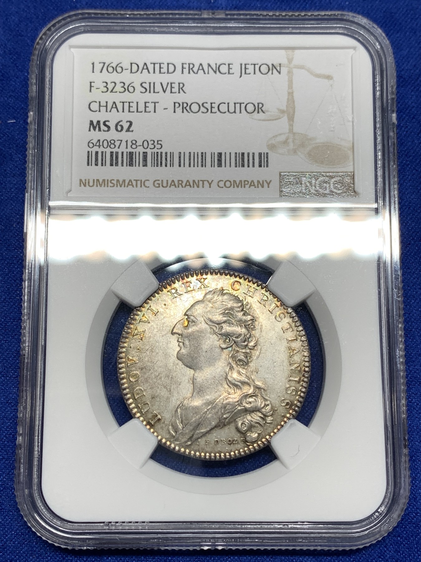 《竞宝斋》八角代币+章牌专场！第182场-周日，周一，周二 3场 (全场包邮) NGC-MS62 法国18世纪夏莱特检察官银质jeton，经典的天马行空设计