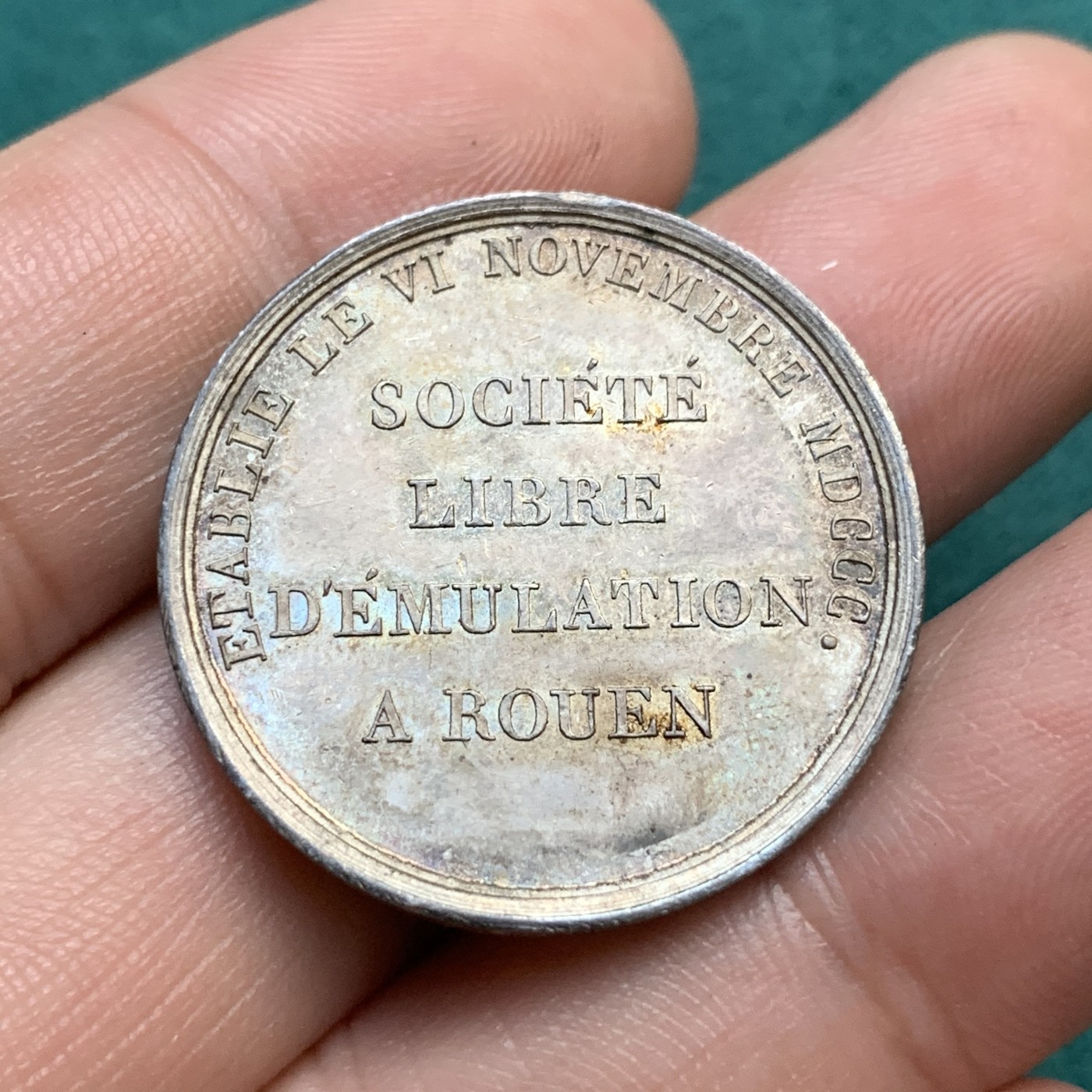 《竞宝斋》八角代币+章牌专场！第182场-周日，周一，周二 3场 (全场包邮) 法国鲁昂自由模拟社会银质jeton，8.27g，29mm，烟斗边铭