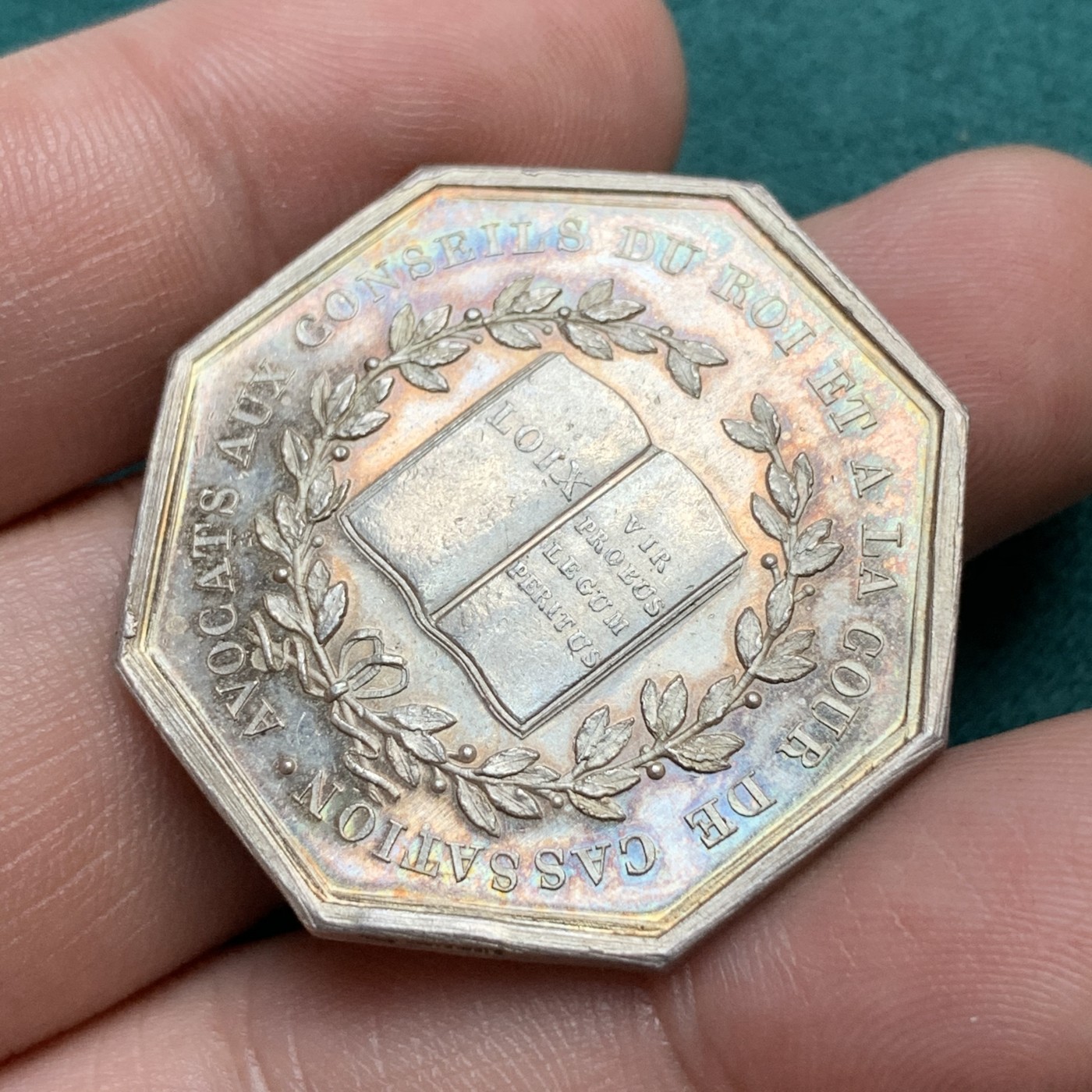 《竞宝斋》八角代币+章牌专场！第182场-周日，周一，周二 3场 (全场包邮) 法国国王委员会和最高法院的律师八角银质代币，17.25h，34.5mm，丰饶角边铭