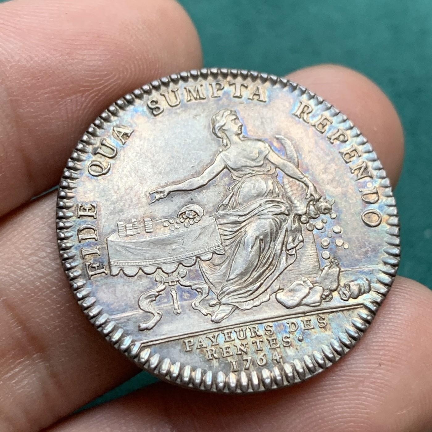 《竞宝斋》八角代币+章牌专场！第182场-周日，周一，周二 3场 (全场包邮) 法国1764年路易十六支付年金jeton银质代币，8.28g，30mm，保存完好，实属难得