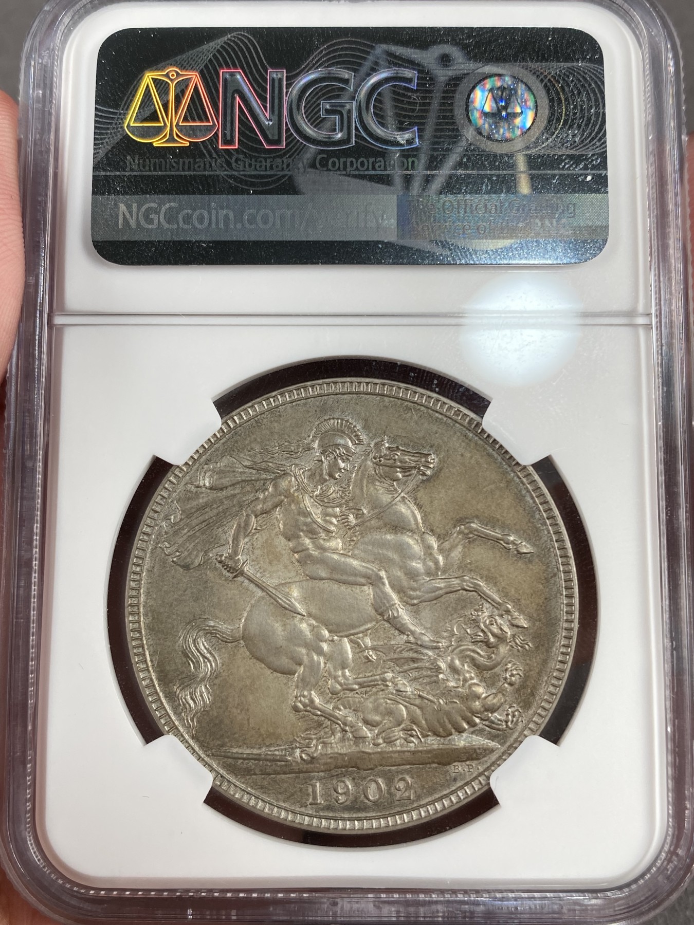 万国钱币拍卖第012期（视频直播专场） NGC PF63 1902年英国爱德华七世精制马剑克朗，发行量15000枚，磨砂精制，原味带彩非常难得。