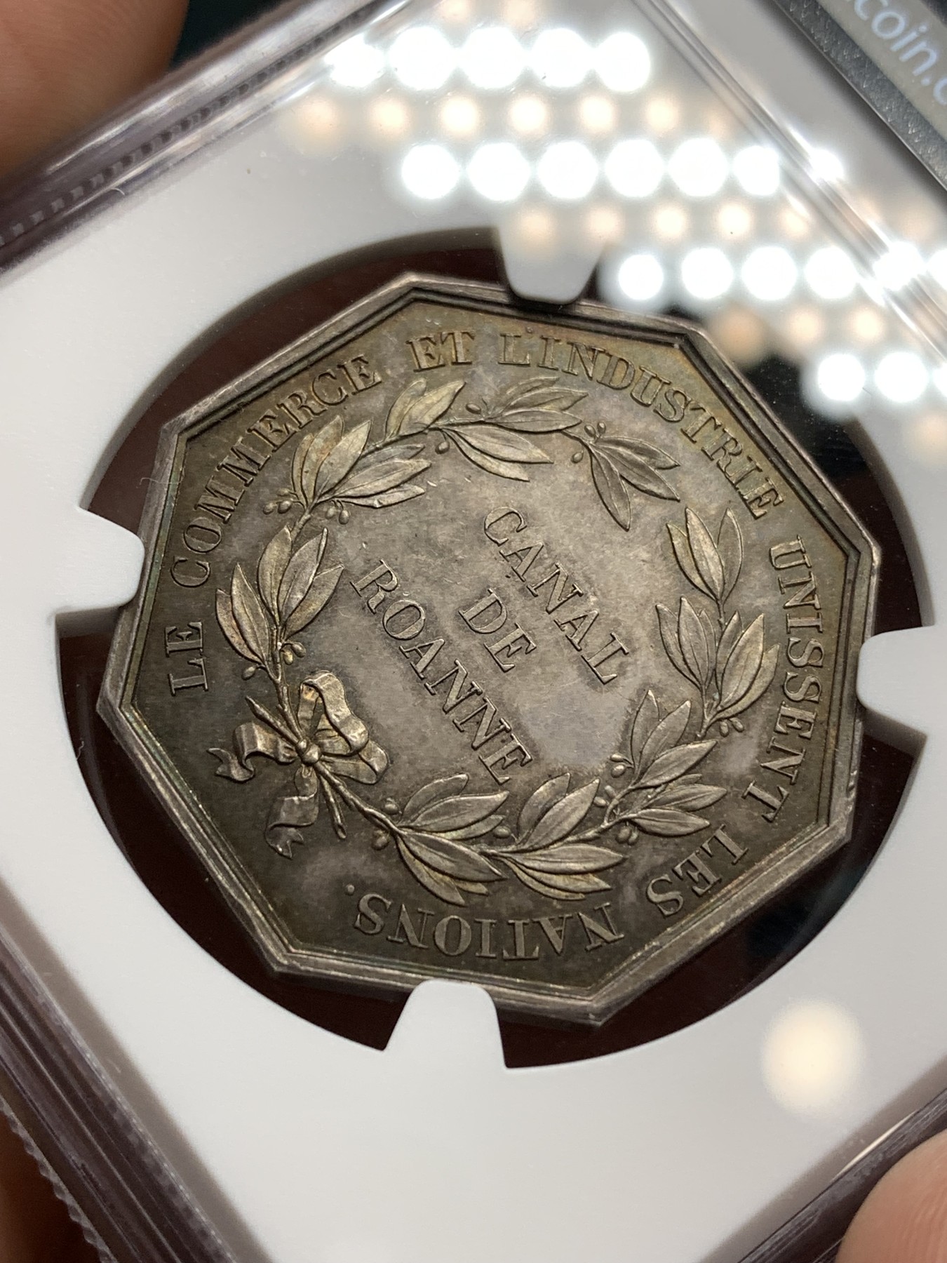 《竞宝斋》八角代币+章牌专场！第182场-周日，周一，周二 3场 (全场包邮) NGC-MS64法国罗纳运河八角银质代币，瑞士名家Bovy作品 1832年之前无边铭