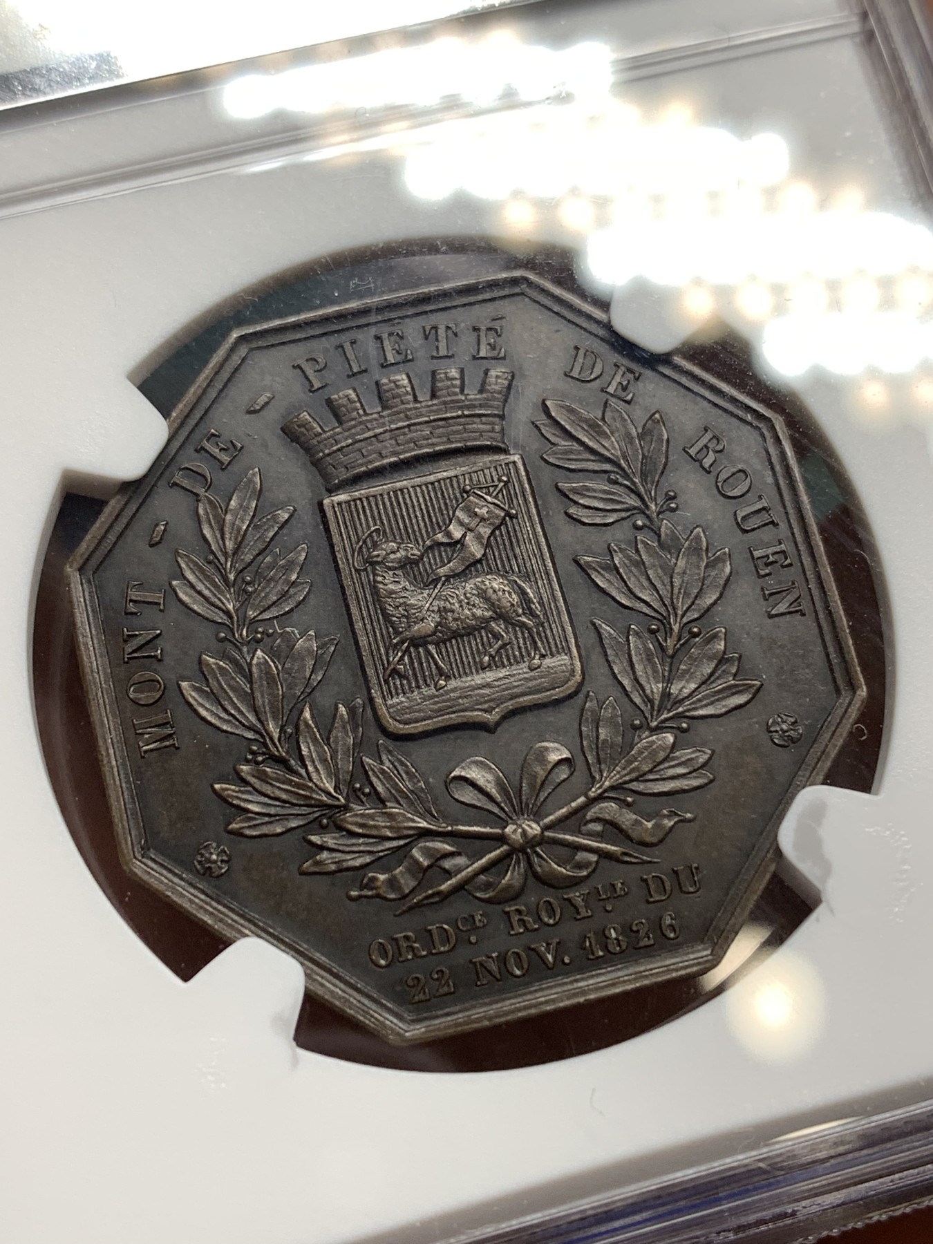 《竞宝斋》八角代币+章牌专场！第182场-周日，周一，周二 3场 (全场包邮) NGC-MS63 法国鲁昂的拿破仑一世蒙德皮埃特八角红铜代币