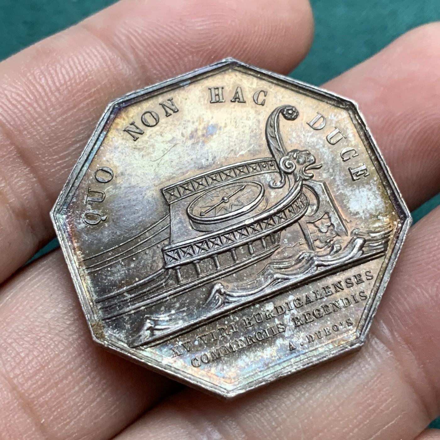 《竞宝斋》八角代币+章牌专场！第182场-周日，周一，周二 3场 (全场包邮) 法国八角银质代币，波尔多地区公证人，20.20g，33.5mm，蜜蜂边铭