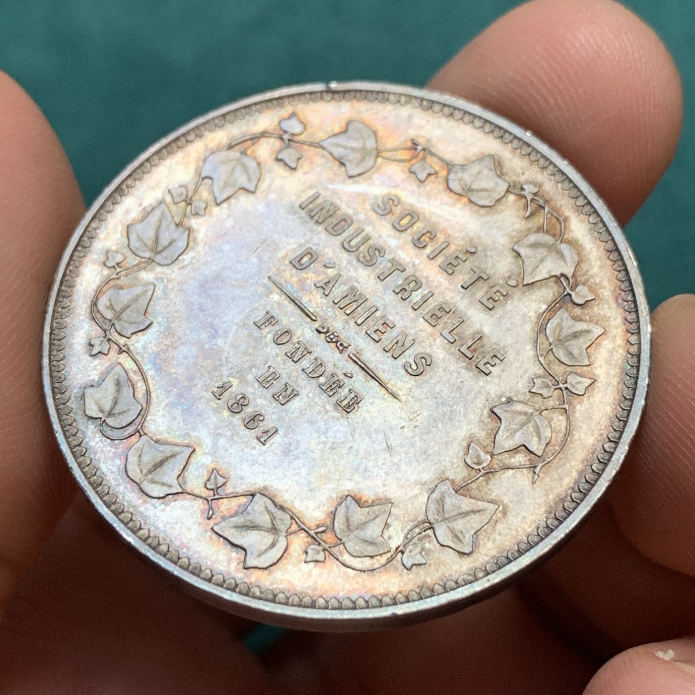 《竞宝斋》八角代币+章牌专场！第182场-周日，周一，周二 3场 (全场包邮) 法国亚眠工业公司银质jeton，19.06g，36mm，蜜蜂边铭