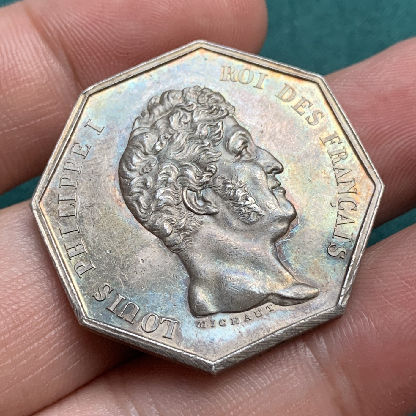 《竞宝斋》八角代币+章牌专场！第182场-周日，周一，周二 3场 (全场包邮) 法国 菲利普头像 巴黎公证人 银质八角代币，18.87克 32.5毫米神灯边铭（1832-1841）金黄包浆