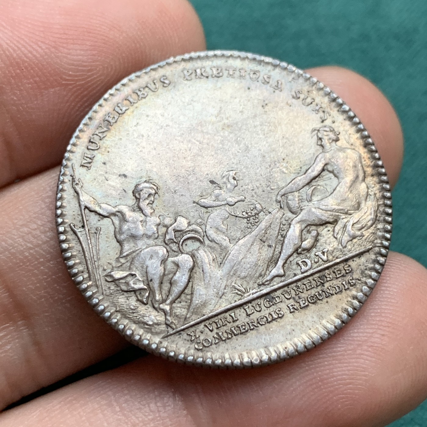 《竞宝斋》八角代币+章牌专场！第182场-周日，周一，周二 3场 (全场包邮) 法国18世纪里昂商会jeton银质代币，罗纳河和索恩河之神，9.14g，30.5mm，