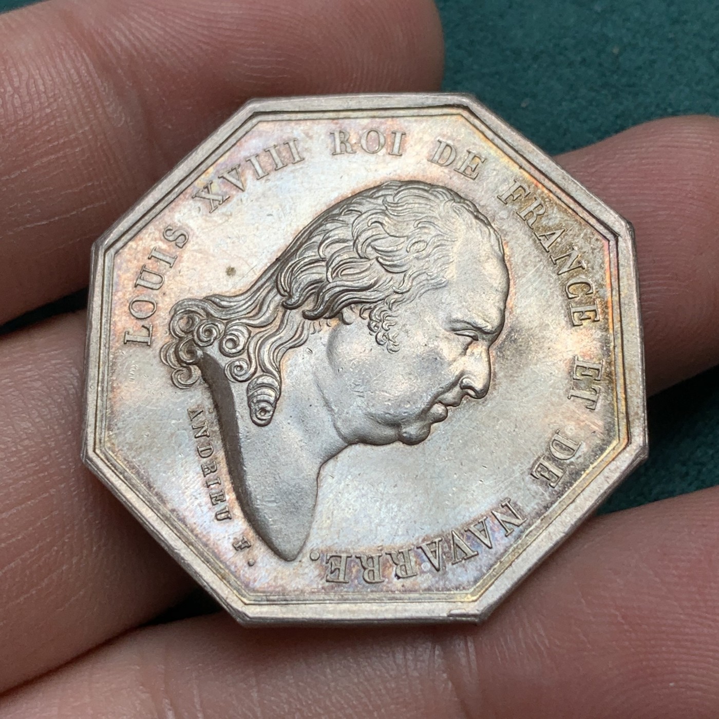 《竞宝斋》八角代币+章牌专场！第182场-周日，周一，周二 3场 (全场包邮) 法国国王委员会和最高法院的律师八角银质代币，17.25h，34.5mm，丰饶角边铭