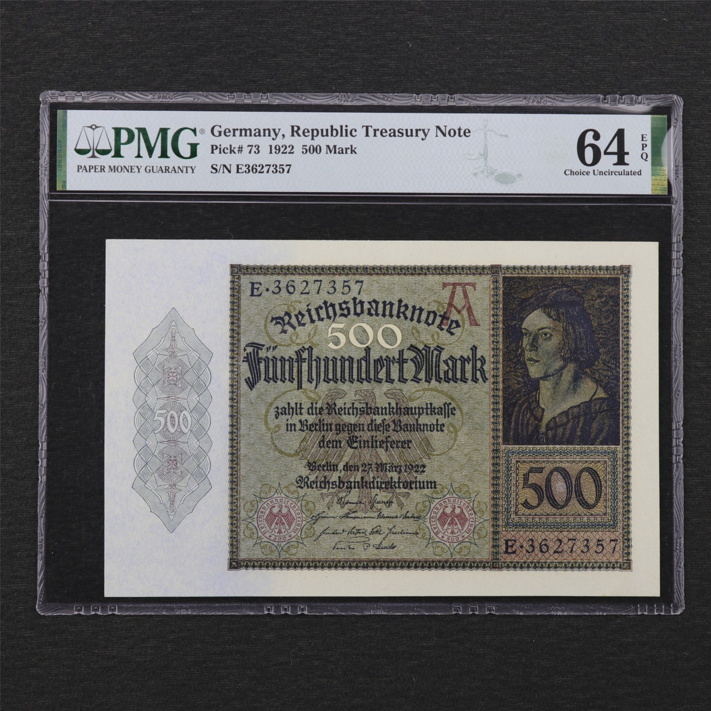 【亘邦集藏】第163期拍卖 1922年 德国500马克 PMG 64EPQ 3627357