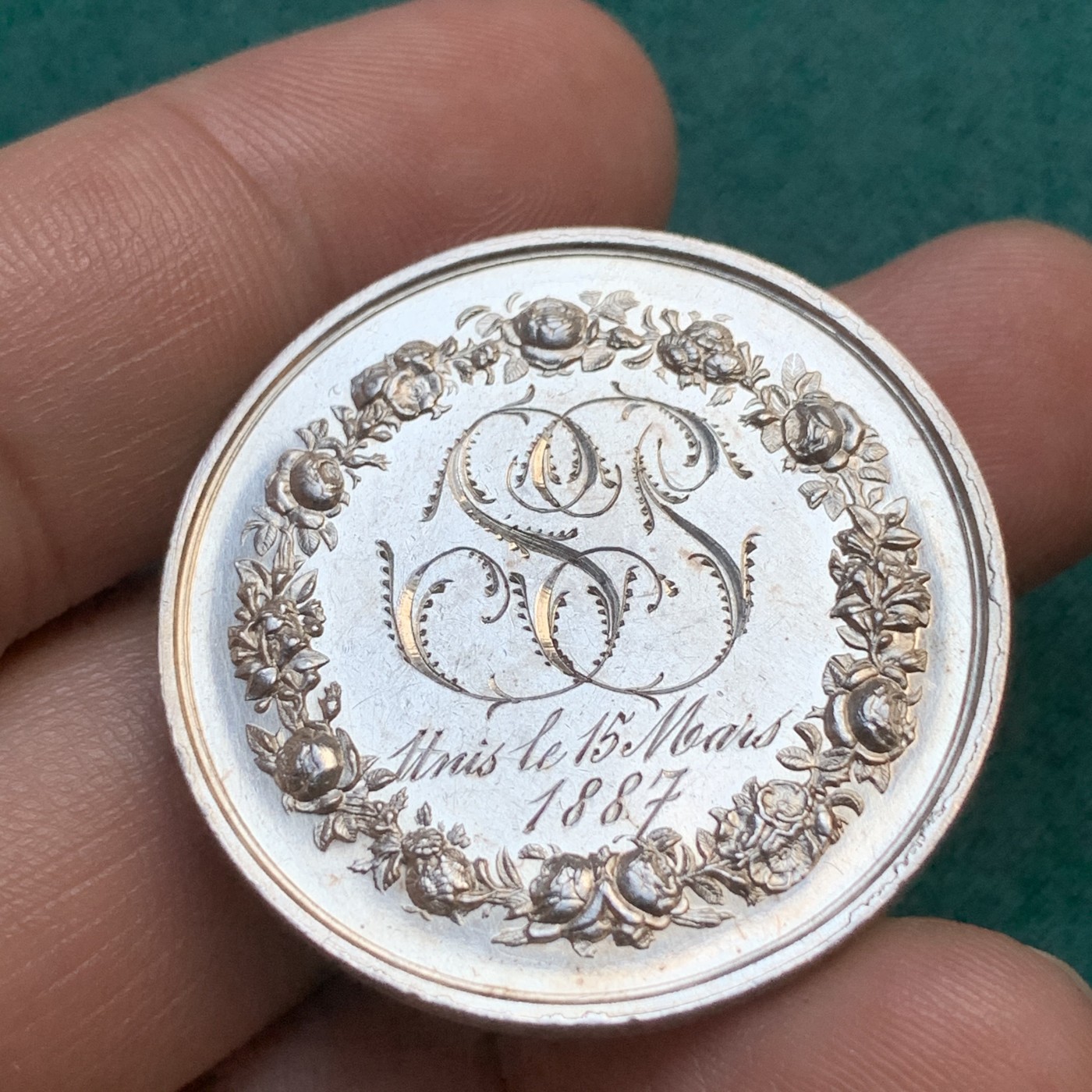 《竞宝斋》八角代币+章牌专场！第182场-周日，周一，周二 3场 (全场包邮) 法国结婚纪念银章，17.89g，34.8mm，丰饶角边铭