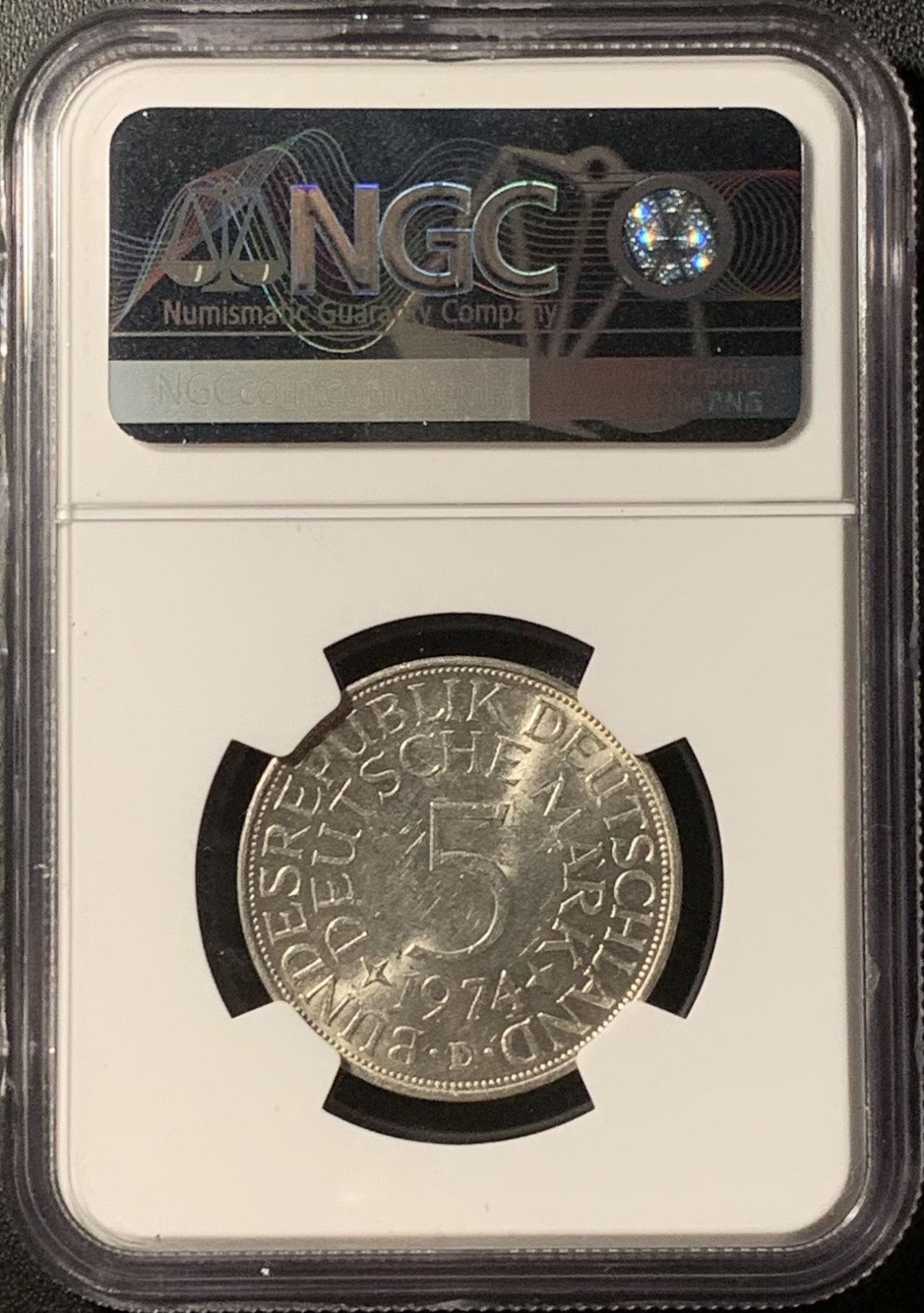 紫瑗钱币——第286期拍卖 联邦德国 1974年 鹰徽 5马克 银币 NGC MS62