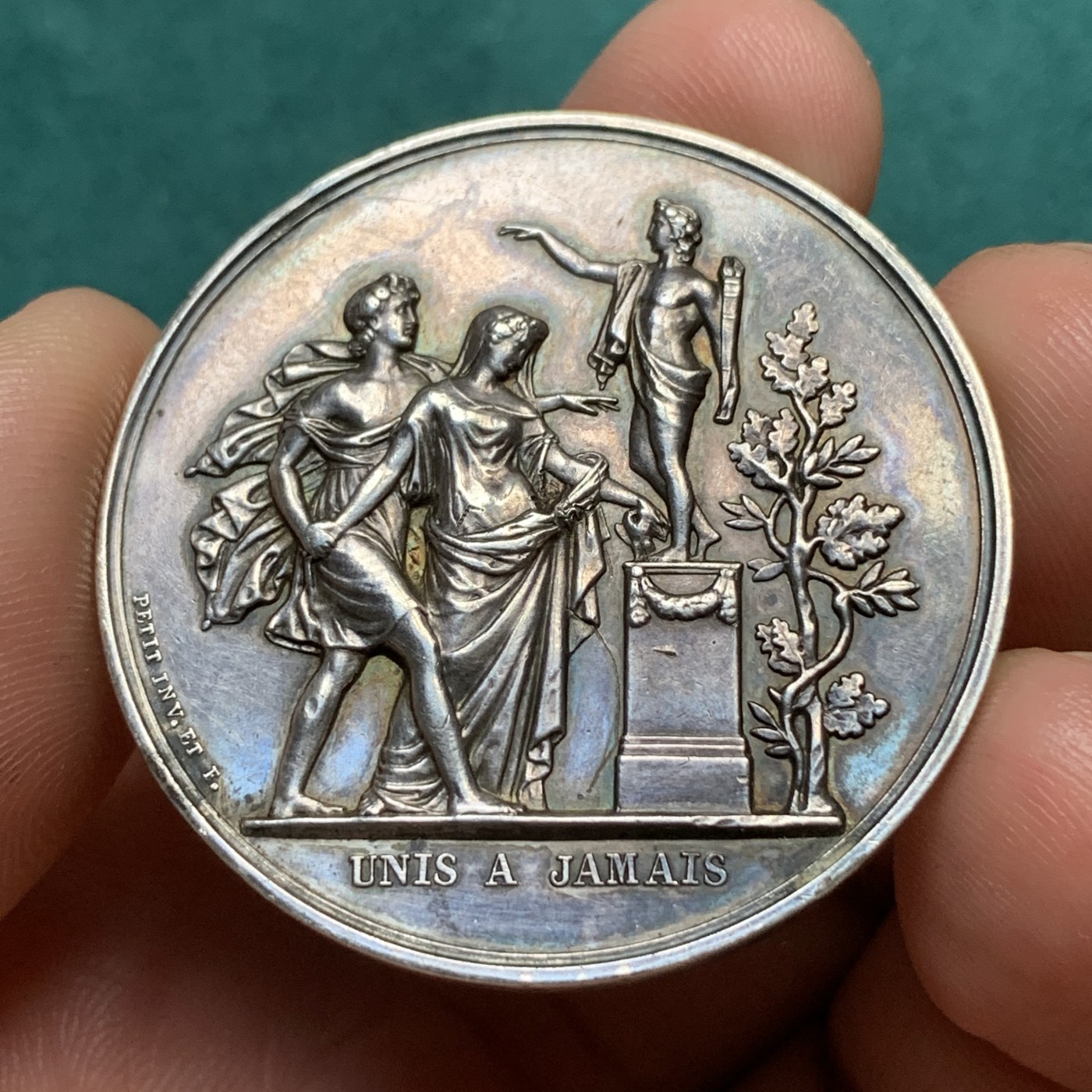 《竞宝斋》八角代币+章牌专场！第182场-周日，周一，周二 3场 (全场包邮) 法国结婚纪念银章，23.88g，39mm，手指边铭