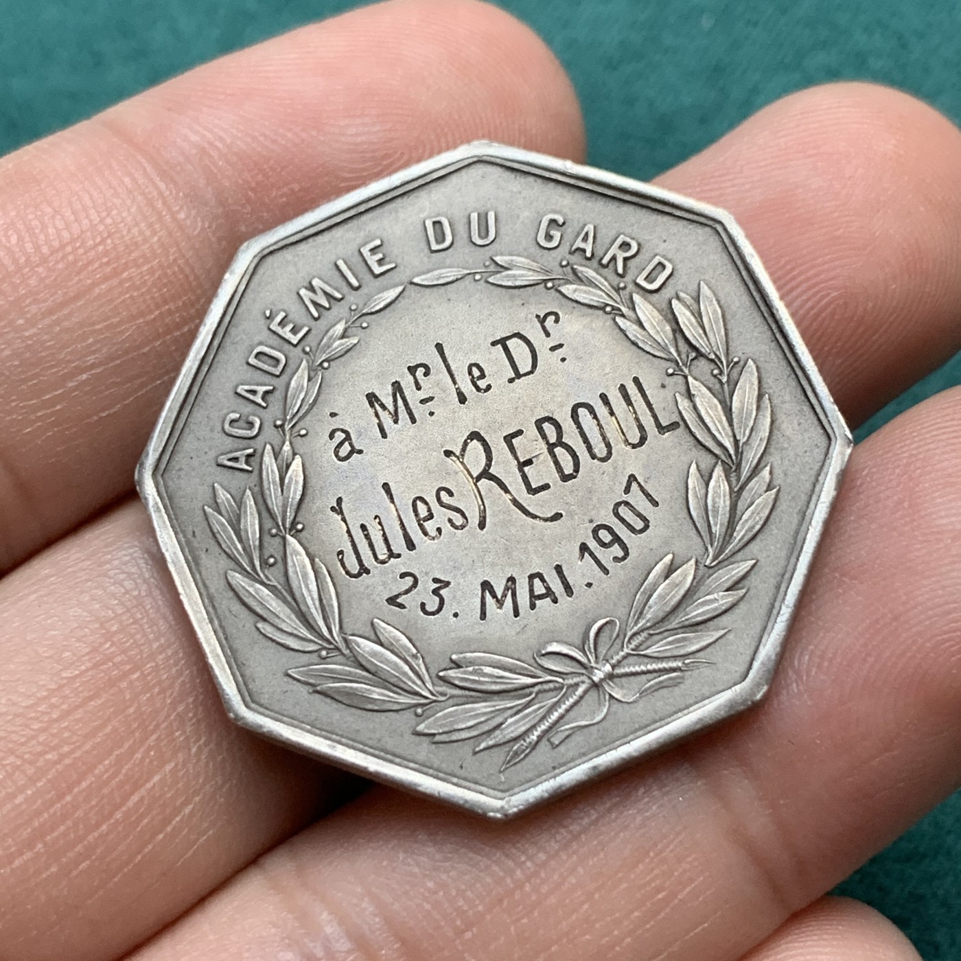 《竞宝斋》八角代币+章牌专场！第182场-周日，周一，周二 3场 (全场包邮) 法国八角银质代币jeton，嘉德地区科学与艺术学院，13.90g，32.5mm，丰饶角+1银标