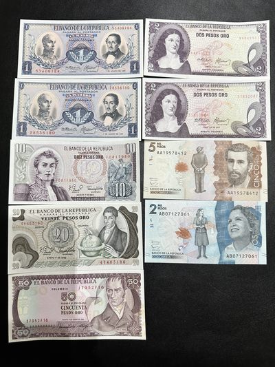 《外钞收藏家》第二百八十三期 - 哥伦比亚不同版本 共9张一起 全新 50面额轻微潮