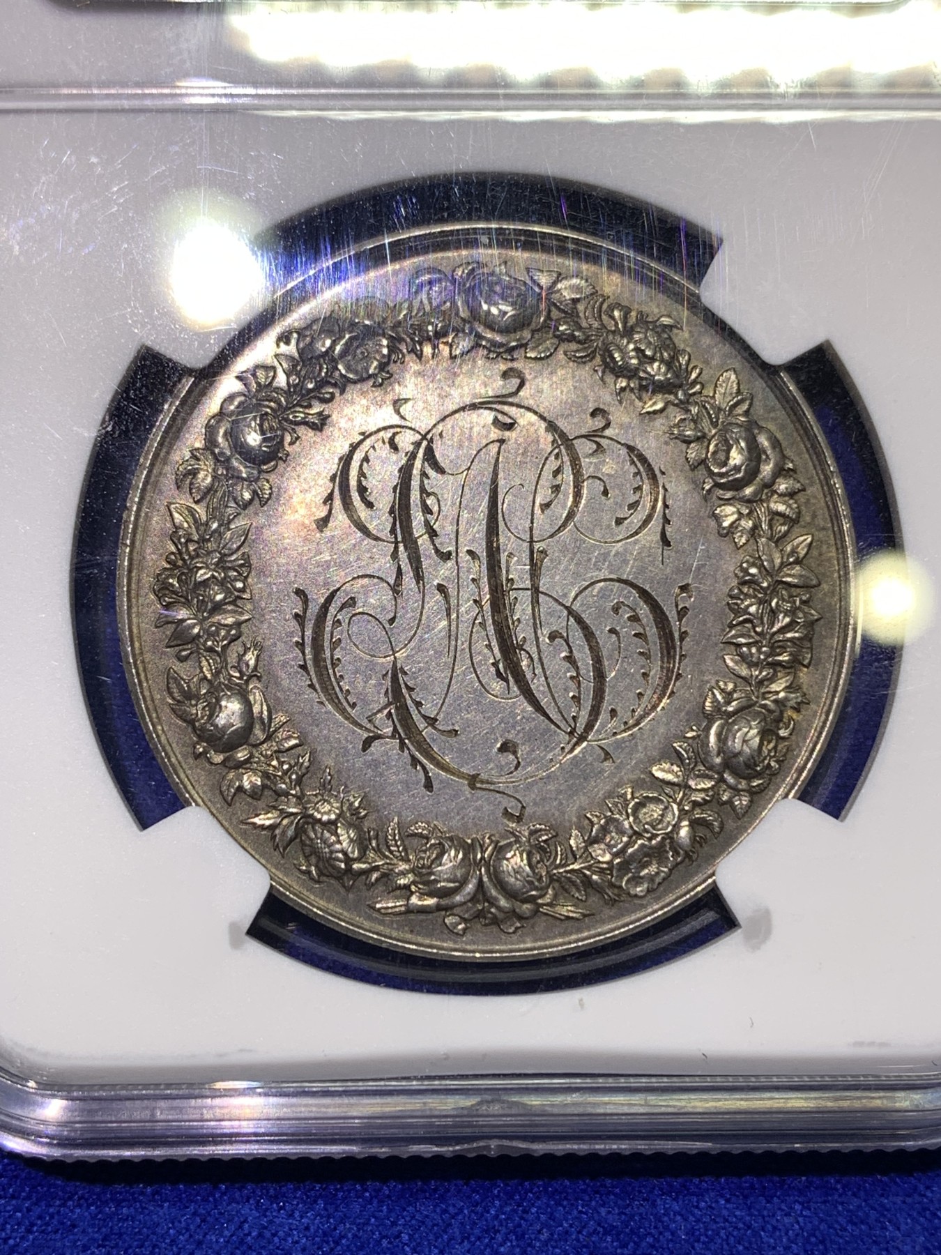 《竞宝斋》八角代币+章牌专场！第182场-周日，周一，周二 3场 (全场包邮) NGC MS62 法国 少见版 大型婚章 背面带花体刻字 非常不错