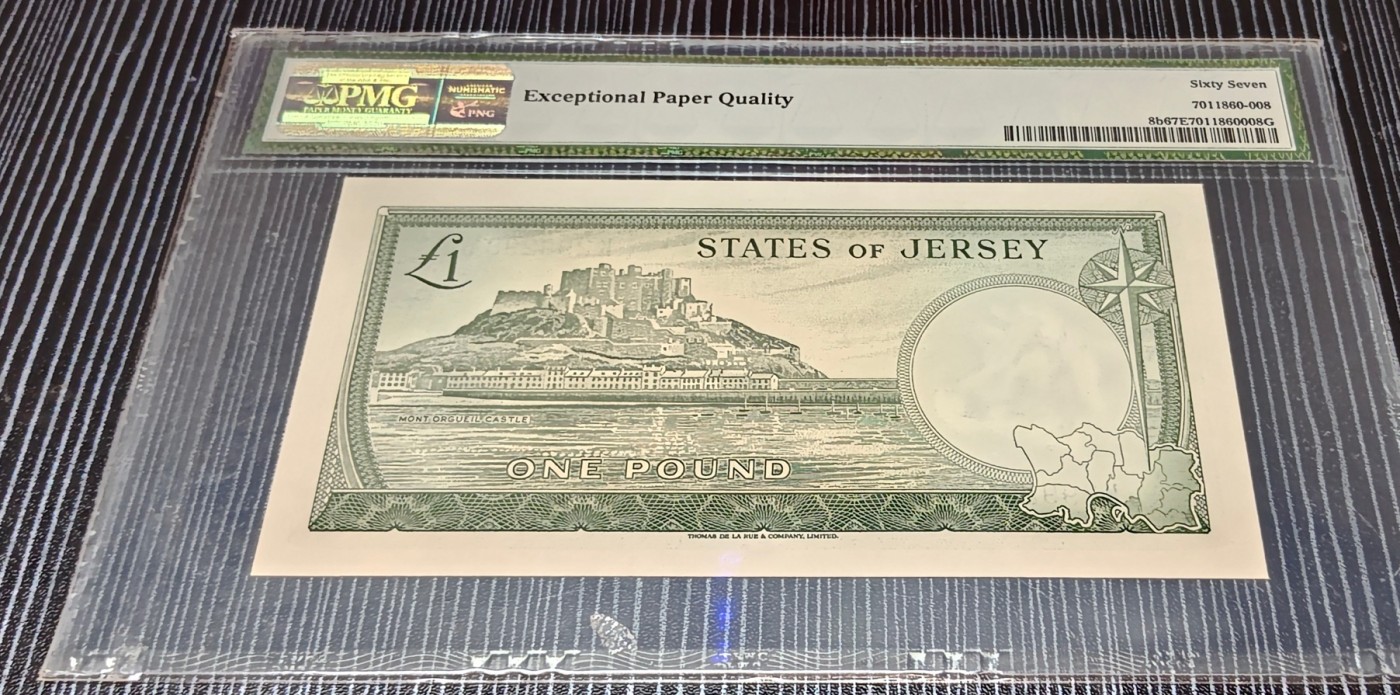 【Blue Auction】✨世界纸币精拍第342期【精】 【无47】泽西 1967年1镑 戎装女王 PMG67EPQ