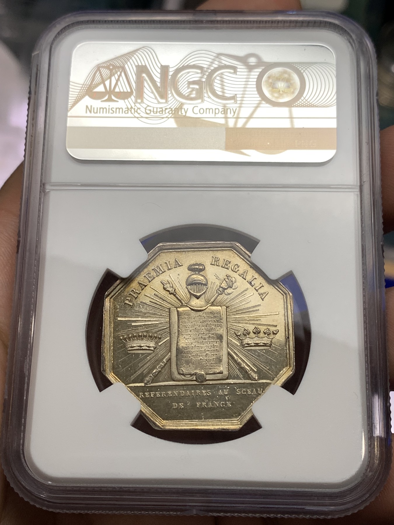 《竞宝斋》八角代币+章牌专场！第182场-周日，周一，周二 3场 (全场包邮) NGC MS62 法国 法兰西 菲利普像 银质八角代币 少见品种 盔甲细腻