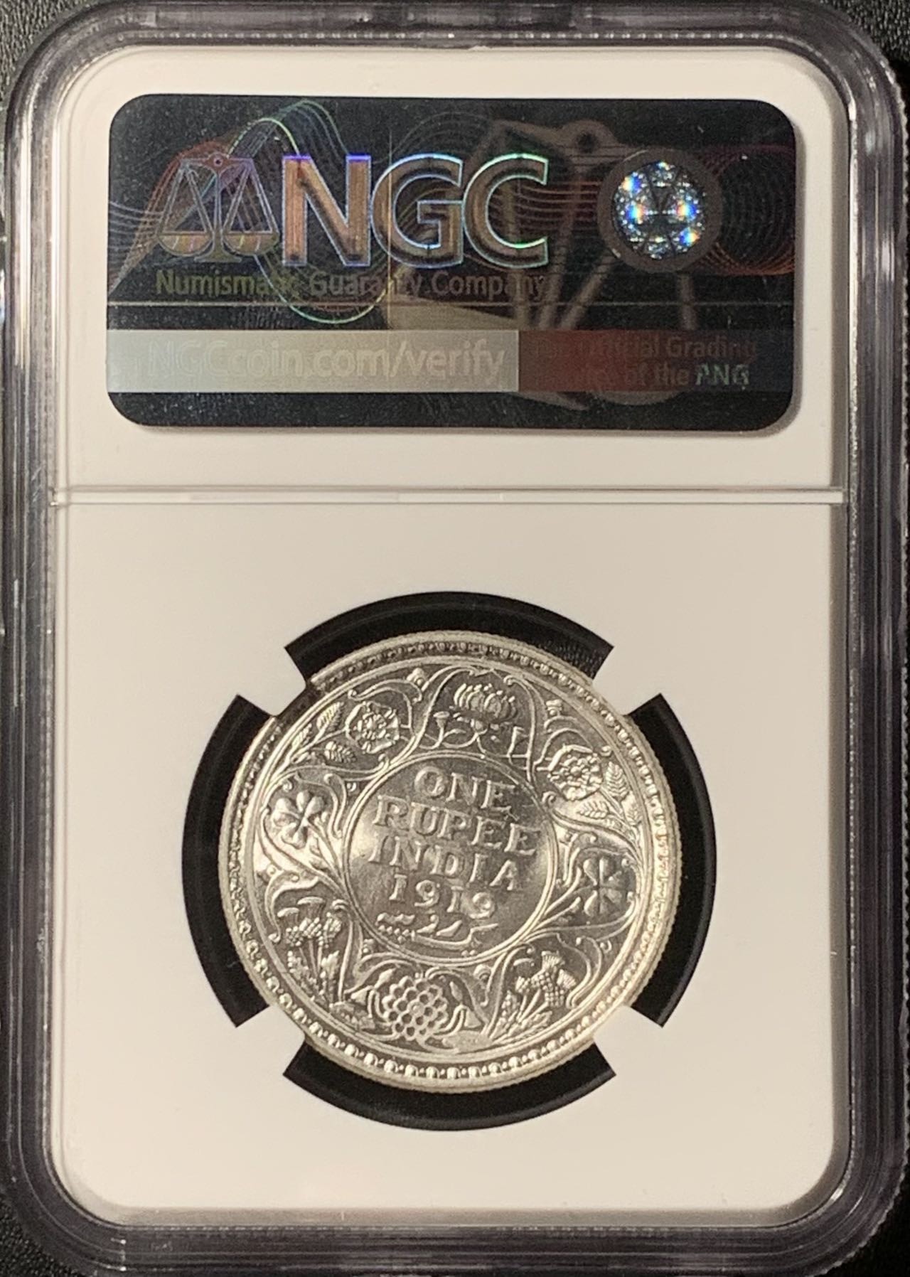 紫瑗钱币——第286期拍卖 英属印度 1919年 C版 乔治五世 1卢比 银币 NGC MS61