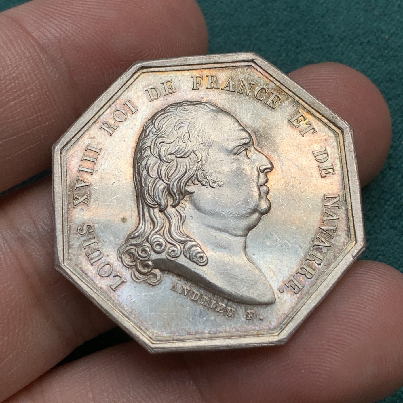 《竞宝斋》八角代币+章牌专场！第182场-周日，周一，周二 3场 (全场包邮) 法国国王委员会和最高法院的律师八角银质代币，17.25h，34.5mm，丰饶角边铭