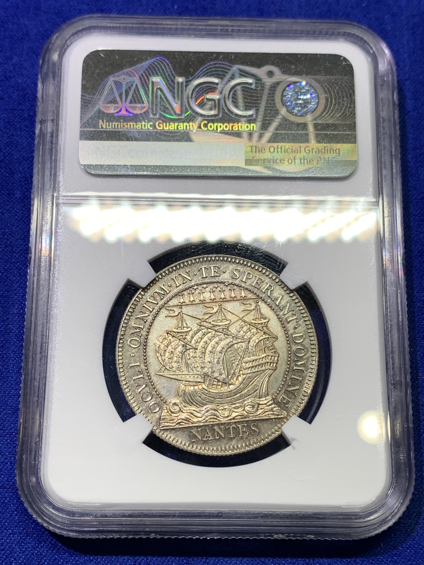 《竞宝斋》八角代币+章牌专场！第182场-周日，周一，周二 3场 (全场包邮) NGC MS65 法国19世纪南特商会银章代用币 五彩包浆 极美