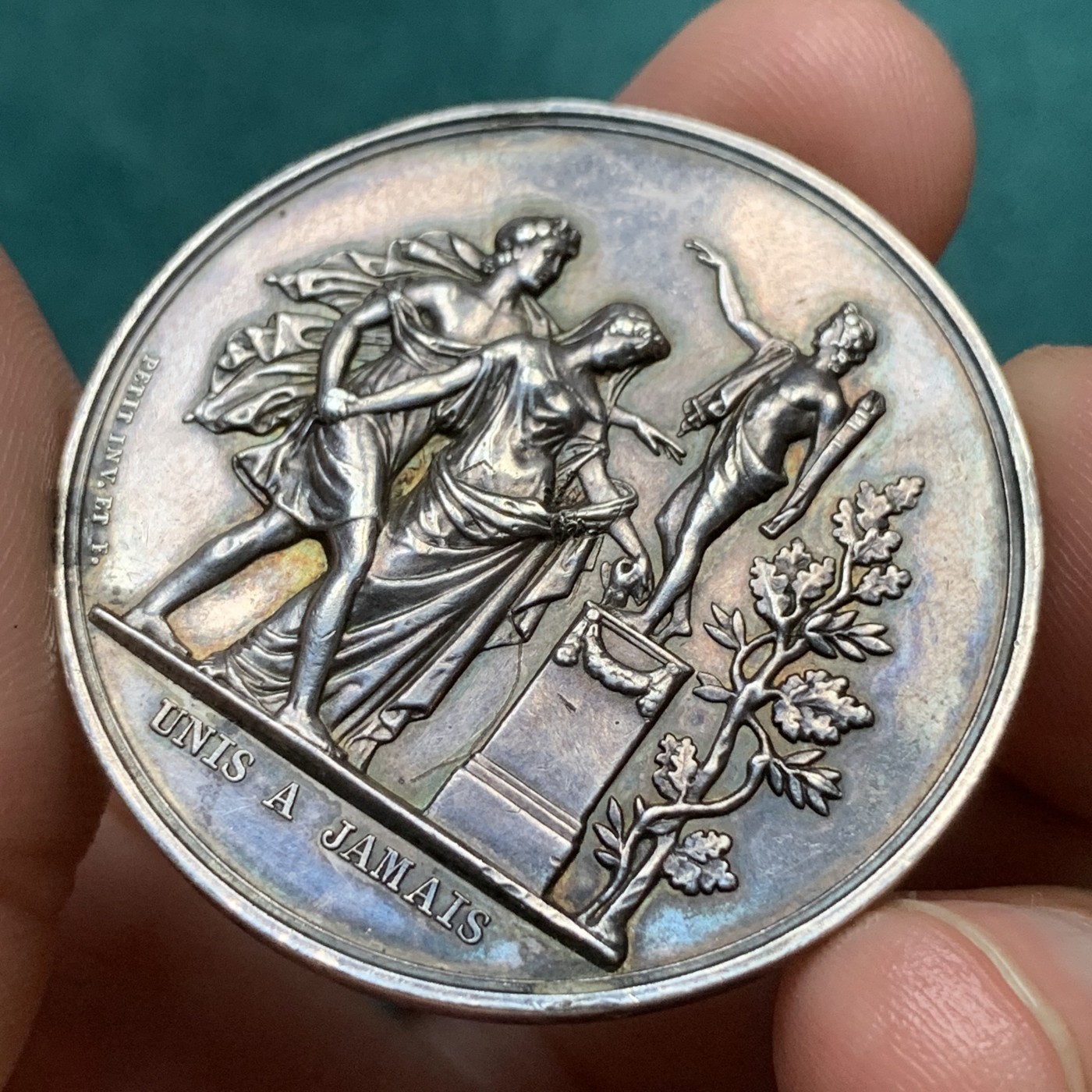 《竞宝斋》八角代币+章牌专场！第182场-周日，周一，周二 3场 (全场包邮) 法国结婚纪念银章，23.88g，39mm，手指边铭