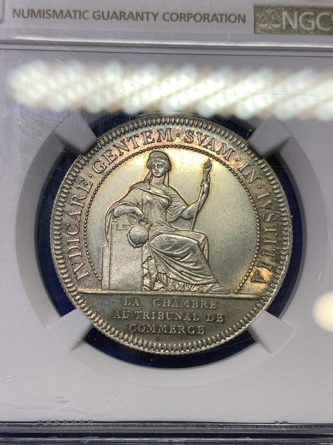 《竞宝斋》八角代币+章牌专场！第182场-周日，周一，周二 3场 (全场包邮) NGC MS65 法国19世纪南特商会银章代用币 五彩包浆 极美