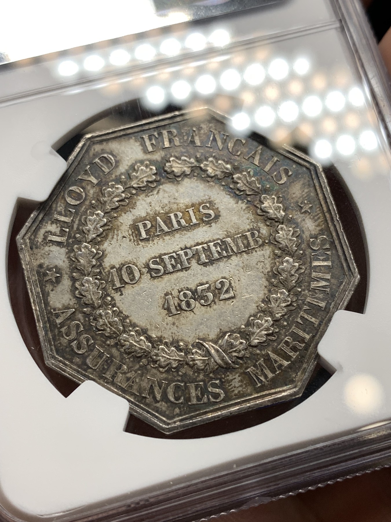 《竞宝斋》八角代币+章牌专场！第182场-周日，周一，周二 3场 (全场包邮) NGC MS62 法国 1833 银质八角代币  美女 战船 高卢雄鸡一个都没有少 细节好 包浆极美