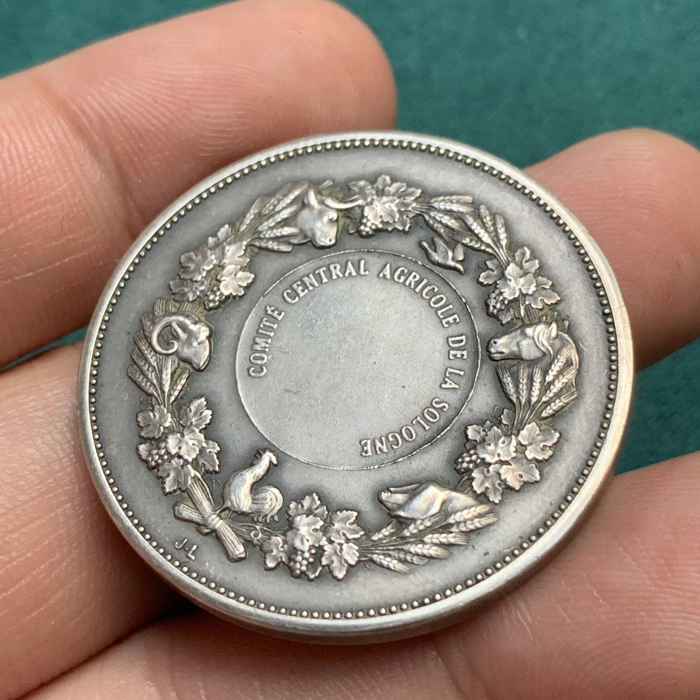 《竞宝斋》八角代币+章牌专场！第182场-周日，周一，周二 3场 (全场包邮) 法国农业协会播种银章，23.67g，36.5mm，丰饶角边铭