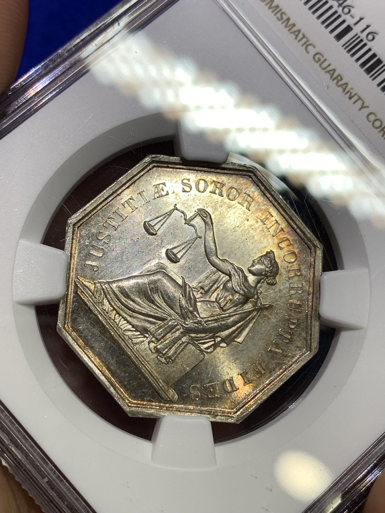 《竞宝斋》八角代币+章牌专场！第182场-周日，周一，周二 3场 (全场包邮) NGC MS62 法国 卢瓦尔公证人 银质 八角代币 原光靓丽 包浆漂亮