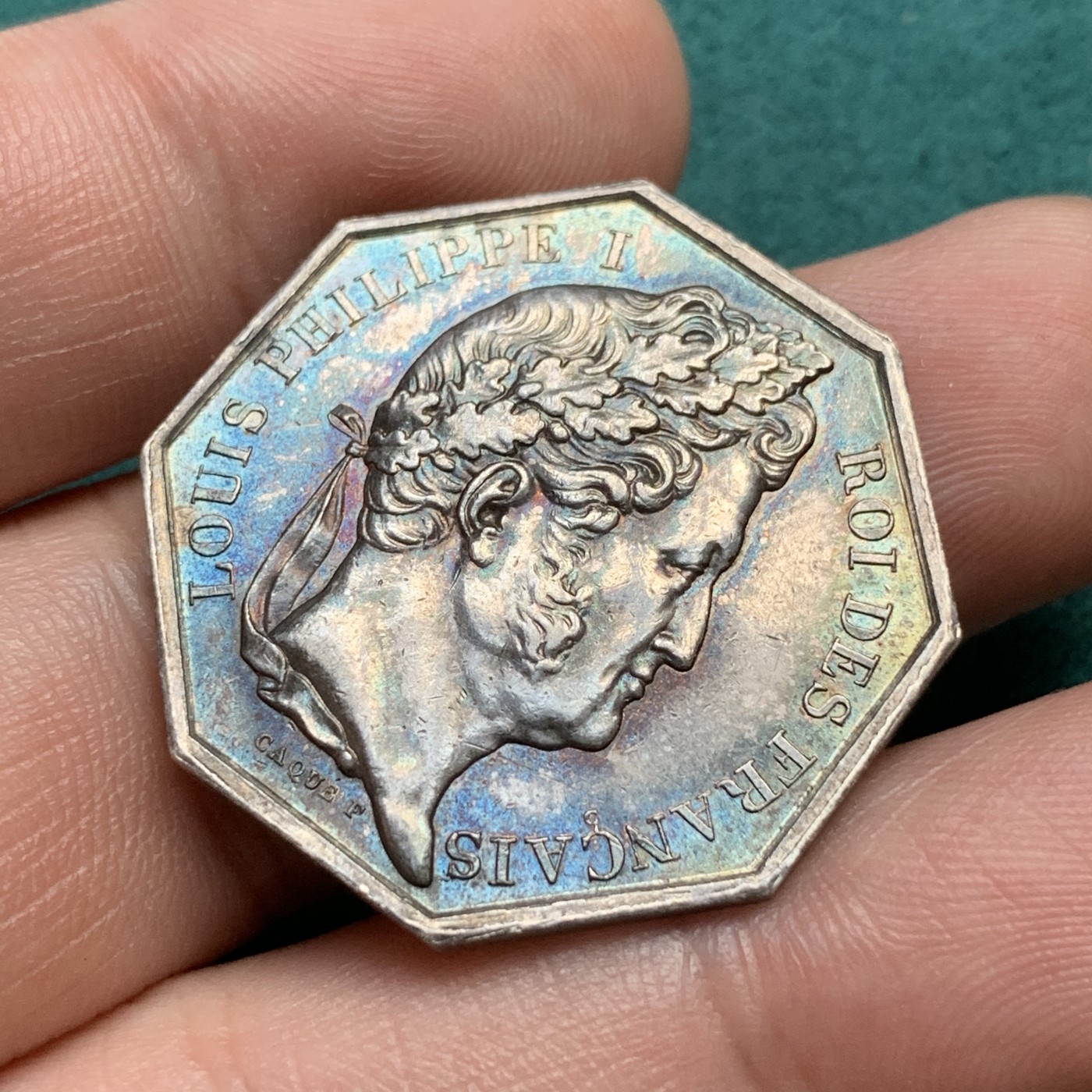 《竞宝斋》八角代币+章牌专场！第182场-周日，周一，周二 3场 (全场包邮) 法国埃夫勒科学协会八角银质代币jeton，11.7g，30.7mm，油灯边铭