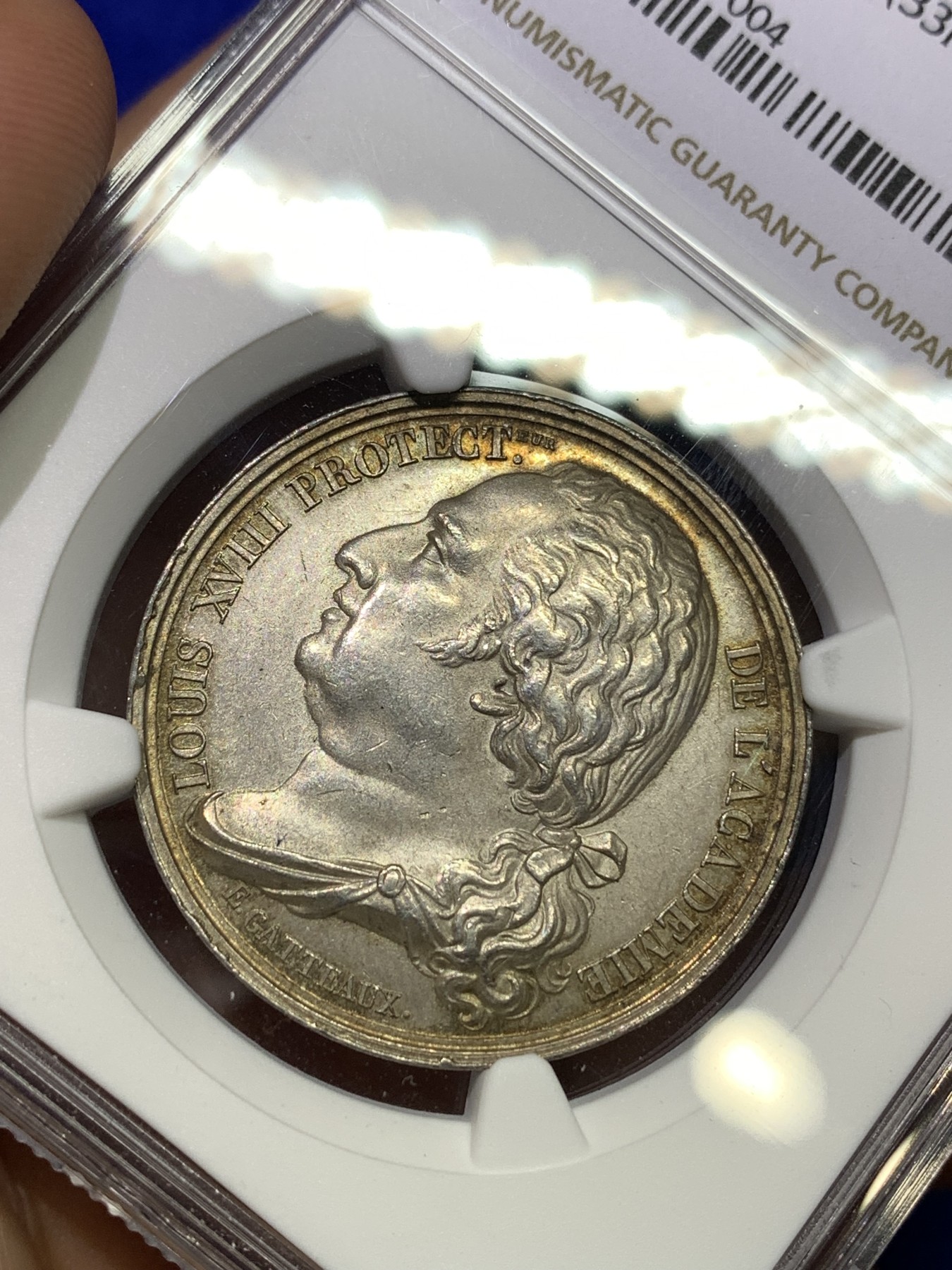 《竞宝斋》八角代币+章牌专场！第182场-周日，周一，周二 3场 (全场包邮) NGC-MS62 法国1808年路易十八 jeton银质代用币 这版式有原光深彩 非常漂亮