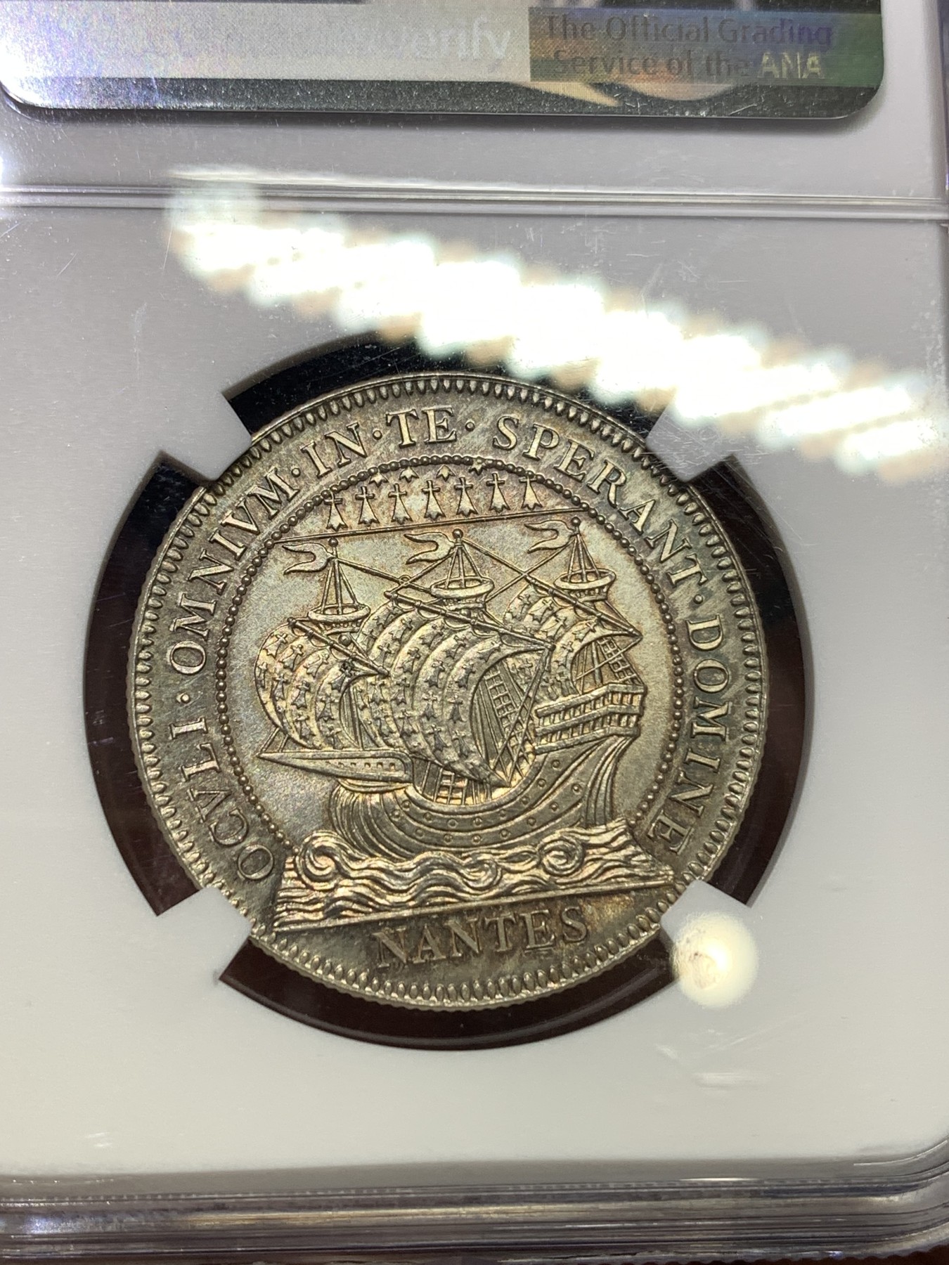 《竞宝斋》八角代币+章牌专场！第182场-周日，周一，周二 3场 (全场包邮) NGC MS65 法国19世纪南特商会银章代用币 五彩包浆 极美