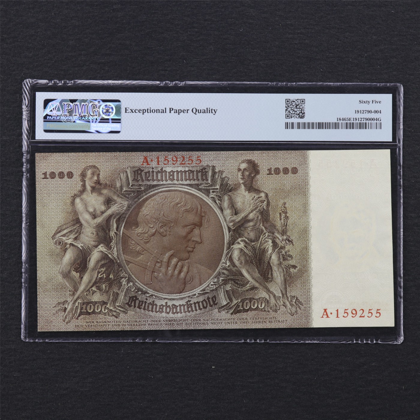 【亘邦集藏】第163期拍卖 1936年 德国1000马克 PMG 65EPQ A159255