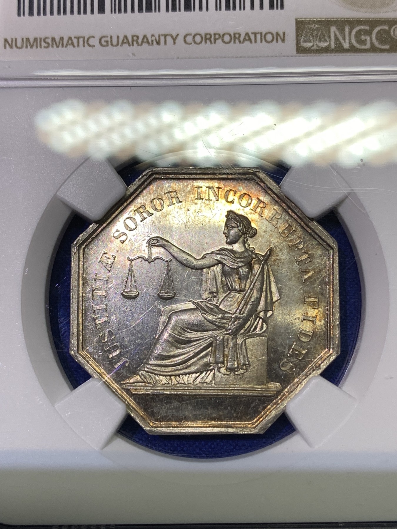 《竞宝斋》八角代币+章牌专场！第182场-周日，周一，周二 3场 (全场包邮) NGC MS62 法国 卢瓦尔公证人 银质 八角代币 原光靓丽 包浆漂亮