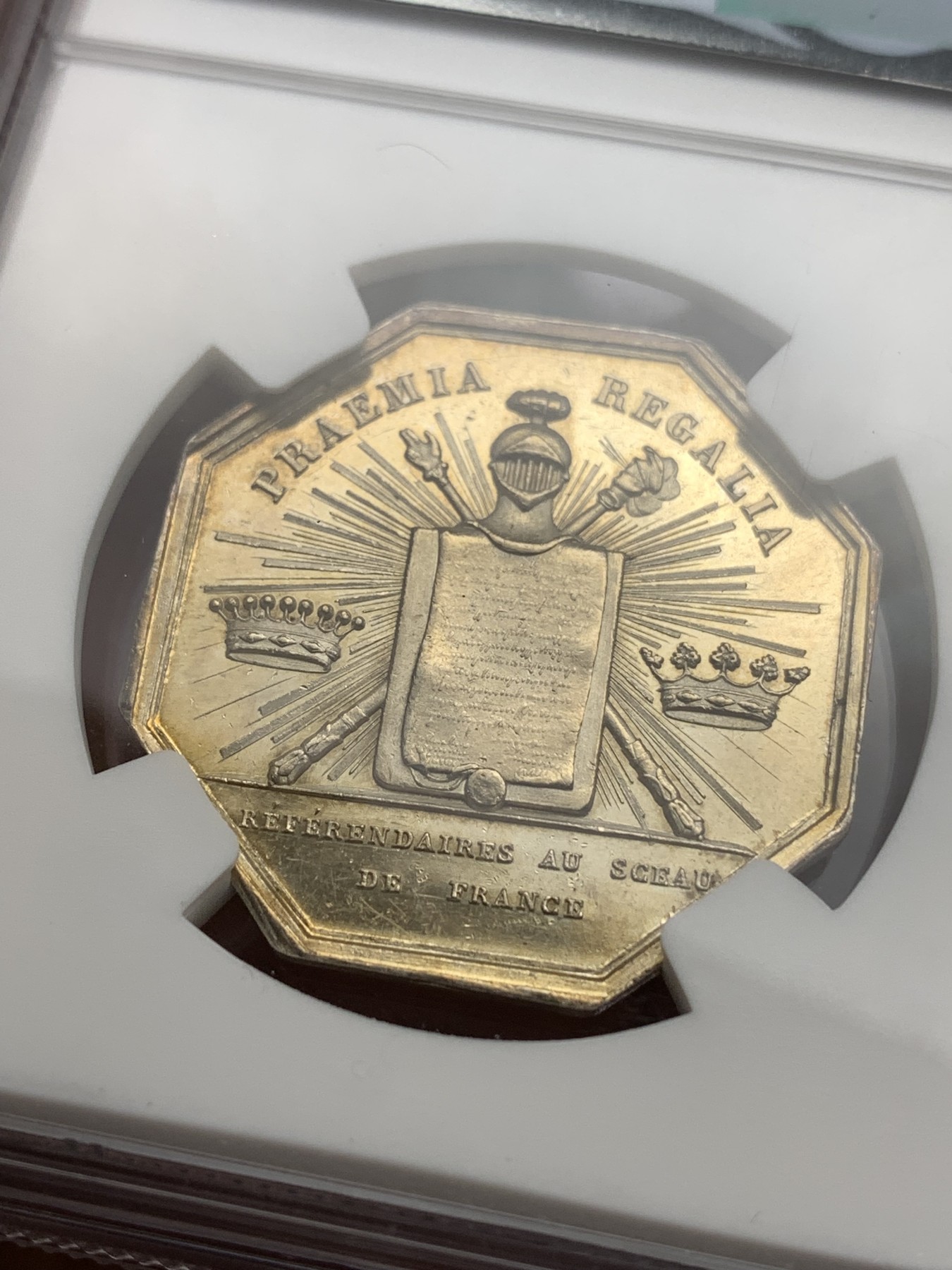 《竞宝斋》八角代币+章牌专场！第182场-周日，周一，周二 3场 (全场包邮) NGC MS62 法国 法兰西 菲利普像 银质八角代币 少见品种 盔甲细腻