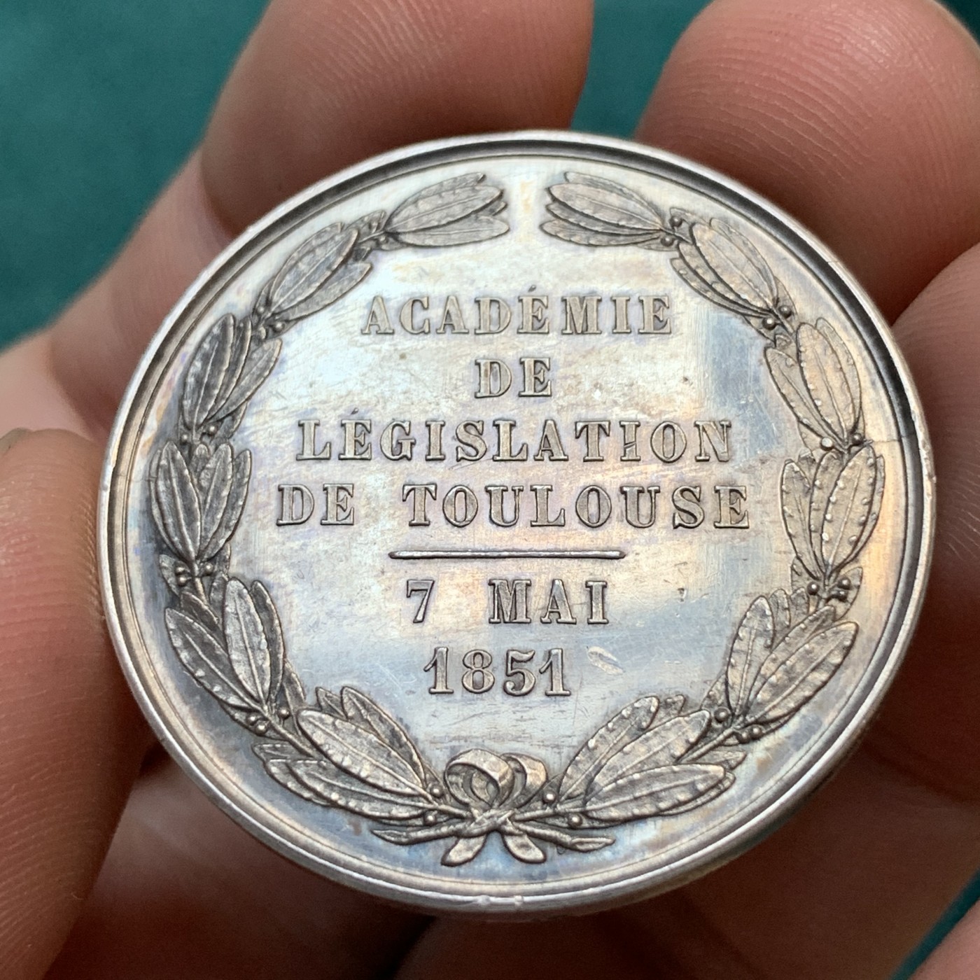 《竞宝斋》八角代币+章牌专场！第182场-周日，周一，周二 3场 (全场包邮) 法国银章，图卢兹立法学院，约瑟夫·丹泽尔半身像，17.39g，35mm，丰饶角边铭，
