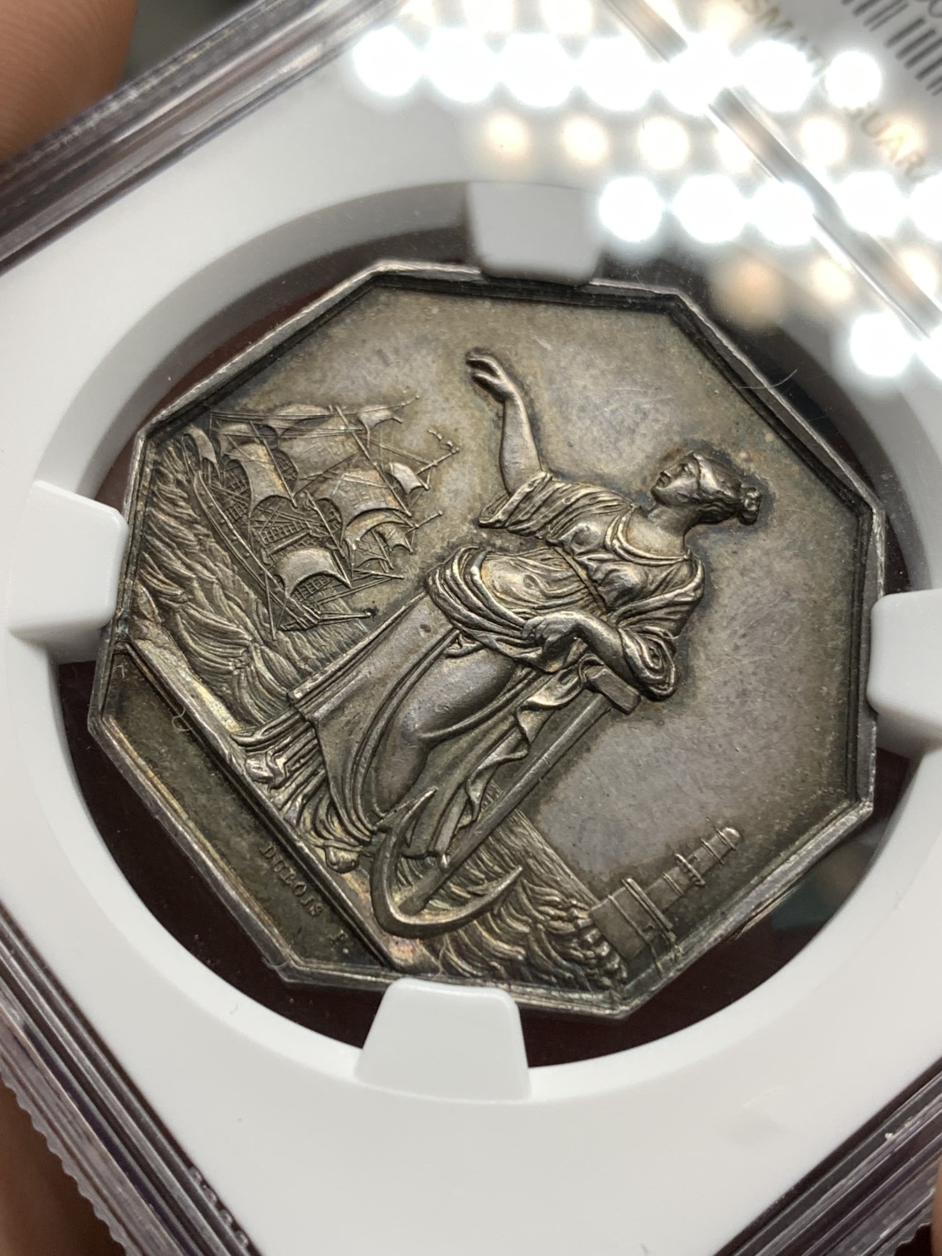 《竞宝斋》八角代币+章牌专场！第182场-周日，周一，周二 3场 (全场包邮) NGC MS64 法国马赛海事保险银质八角代币