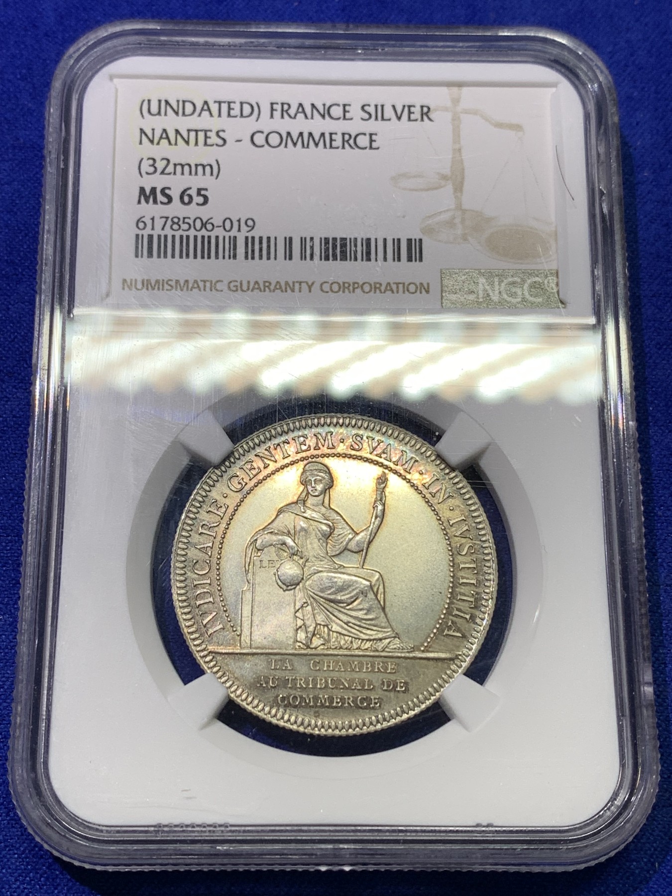 《竞宝斋》八角代币+章牌专场！第182场-周日，周一，周二 3场 (全场包邮) NGC MS65 法国19世纪南特商会银章代用币 五彩包浆 极美