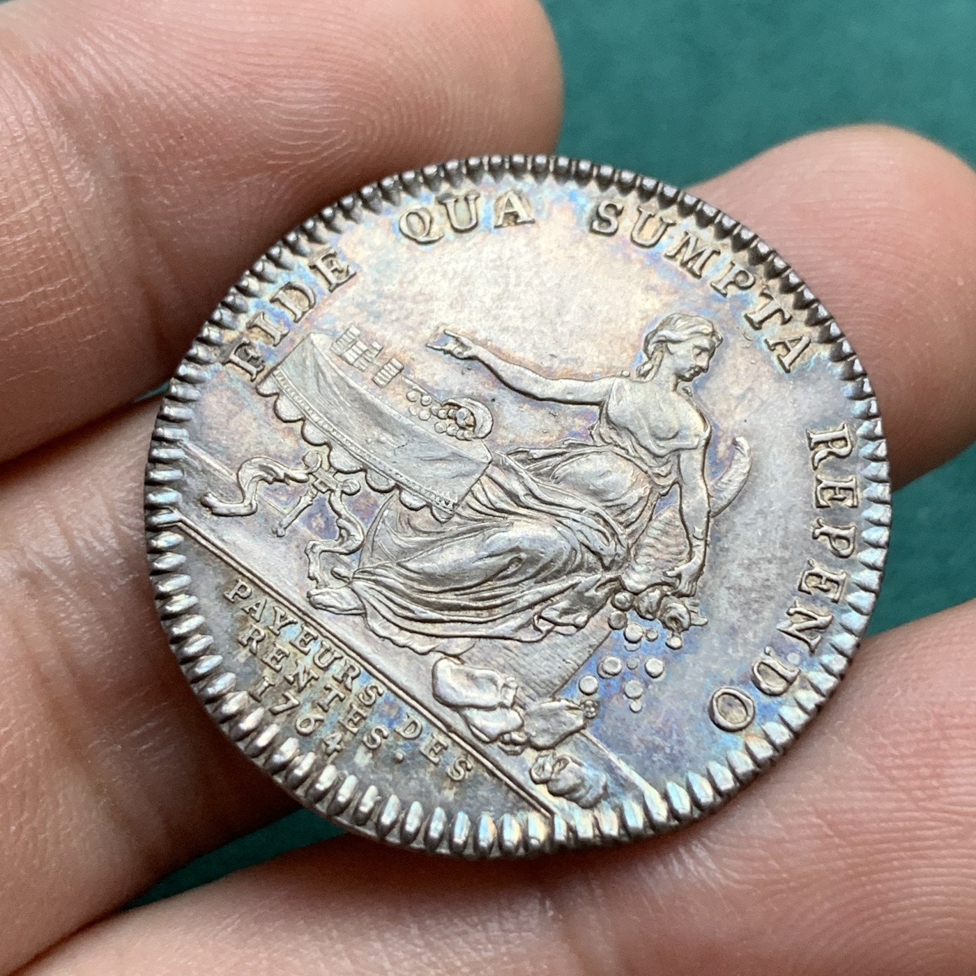 《竞宝斋》八角代币+章牌专场！第182场-周日，周一，周二 3场 (全场包邮) 法国1764年路易十六支付年金jeton银质代币，8.28g，30mm，保存完好，实属难得